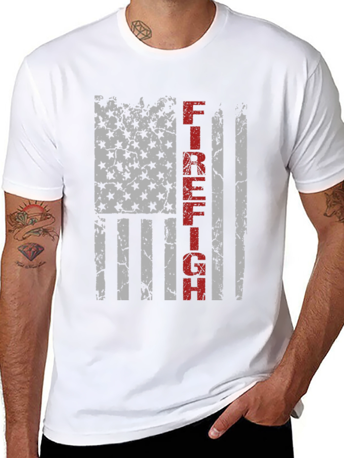 Black Firefighter American Flag Graphic T-Shirt view 8