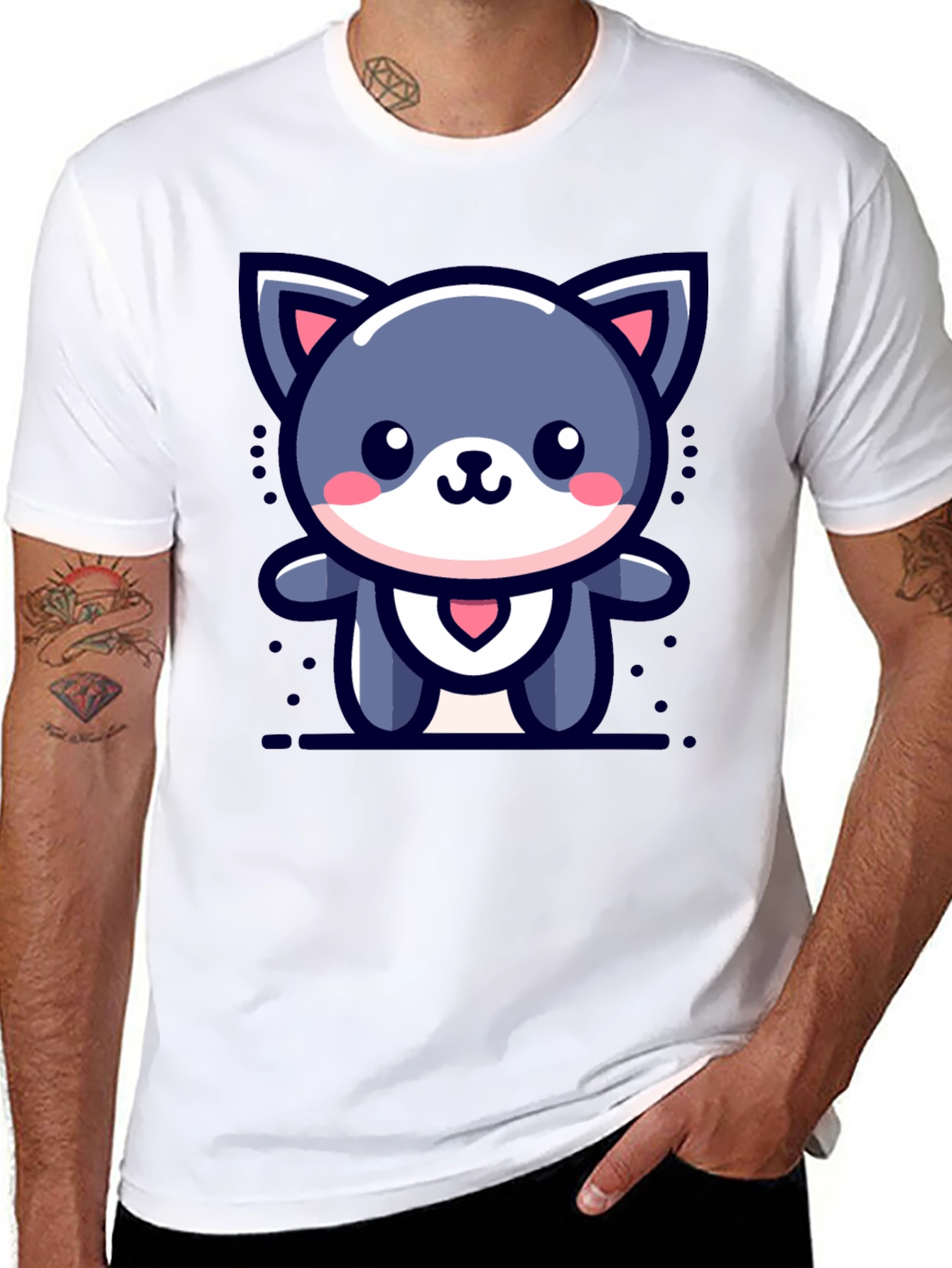 Black Cute Cartoon Cat Graphic T-Shirt view 8