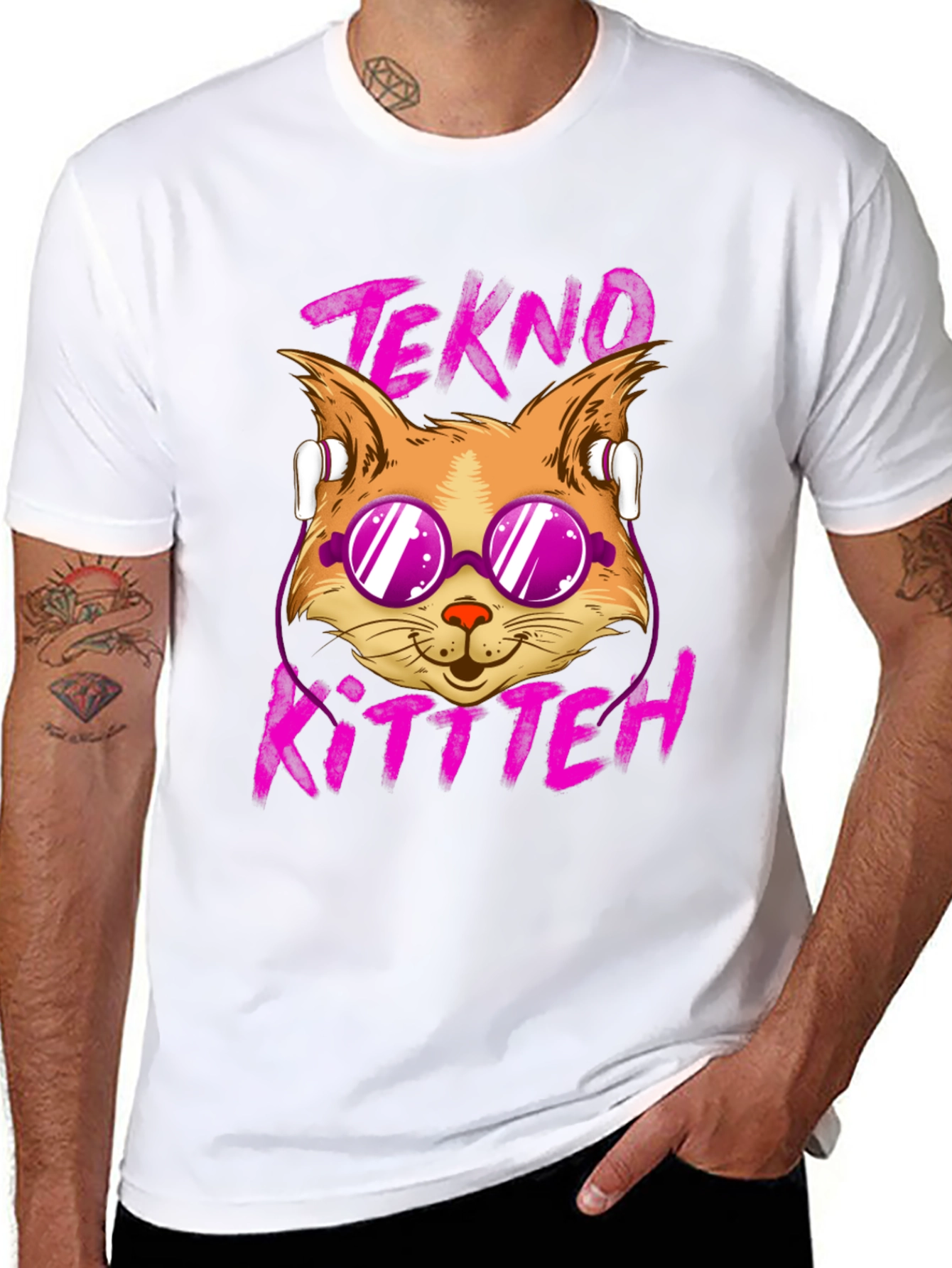 Black Tekno Kitten Graphic Tee - Cool Cat Design view 8