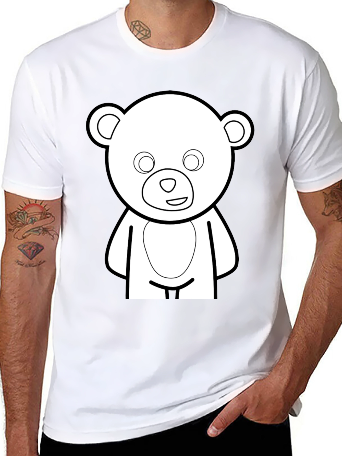 Black Cute Teddy Bear Graphic Black T-Shirt view 8