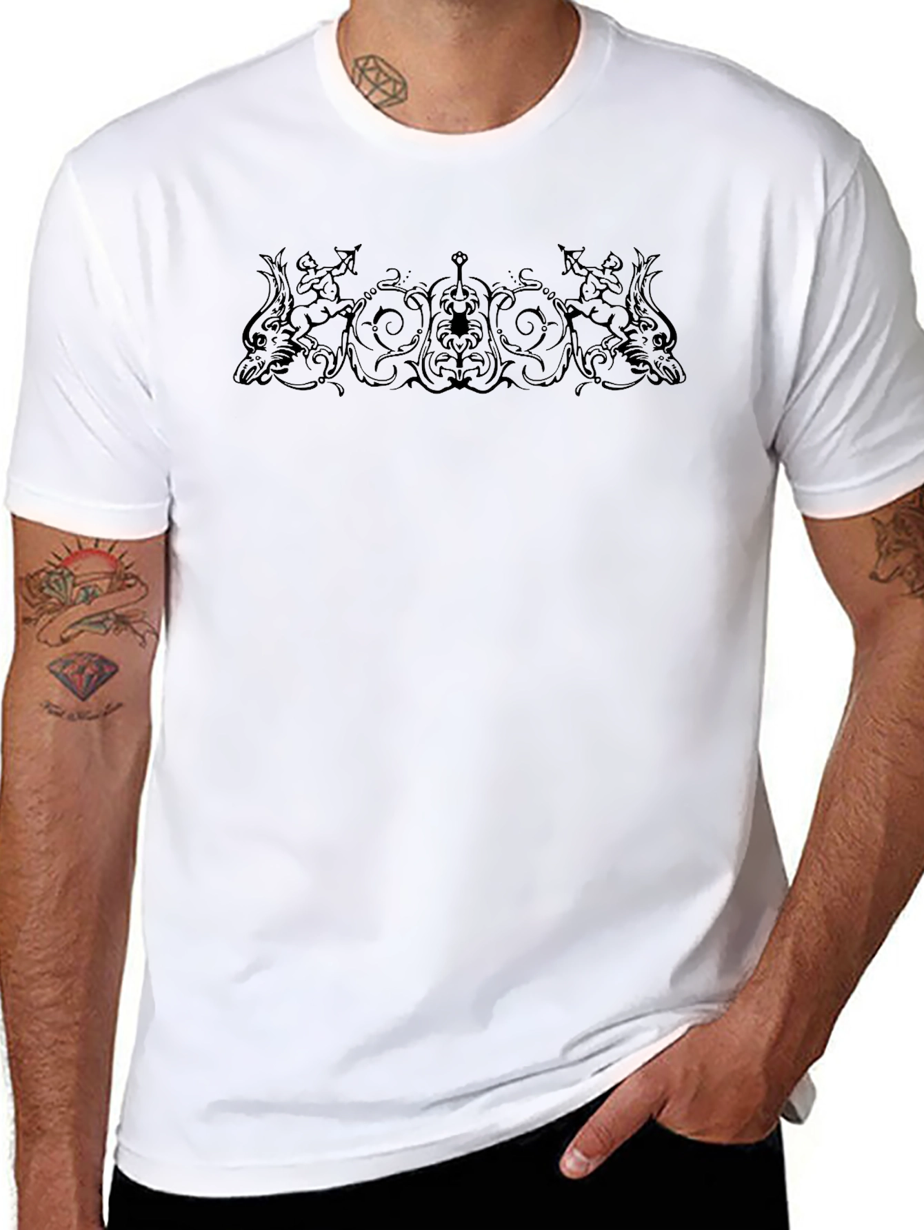 Ornate Graphic Print Black T-Shirt - 8
