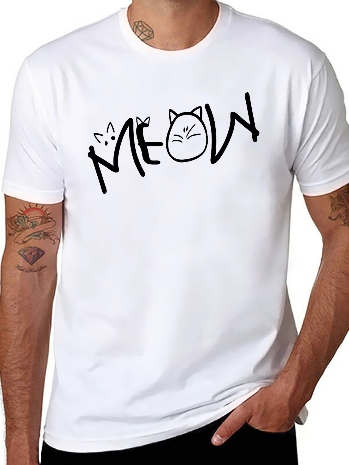 Black Meow Cat Lover Black T-Shirt view 8