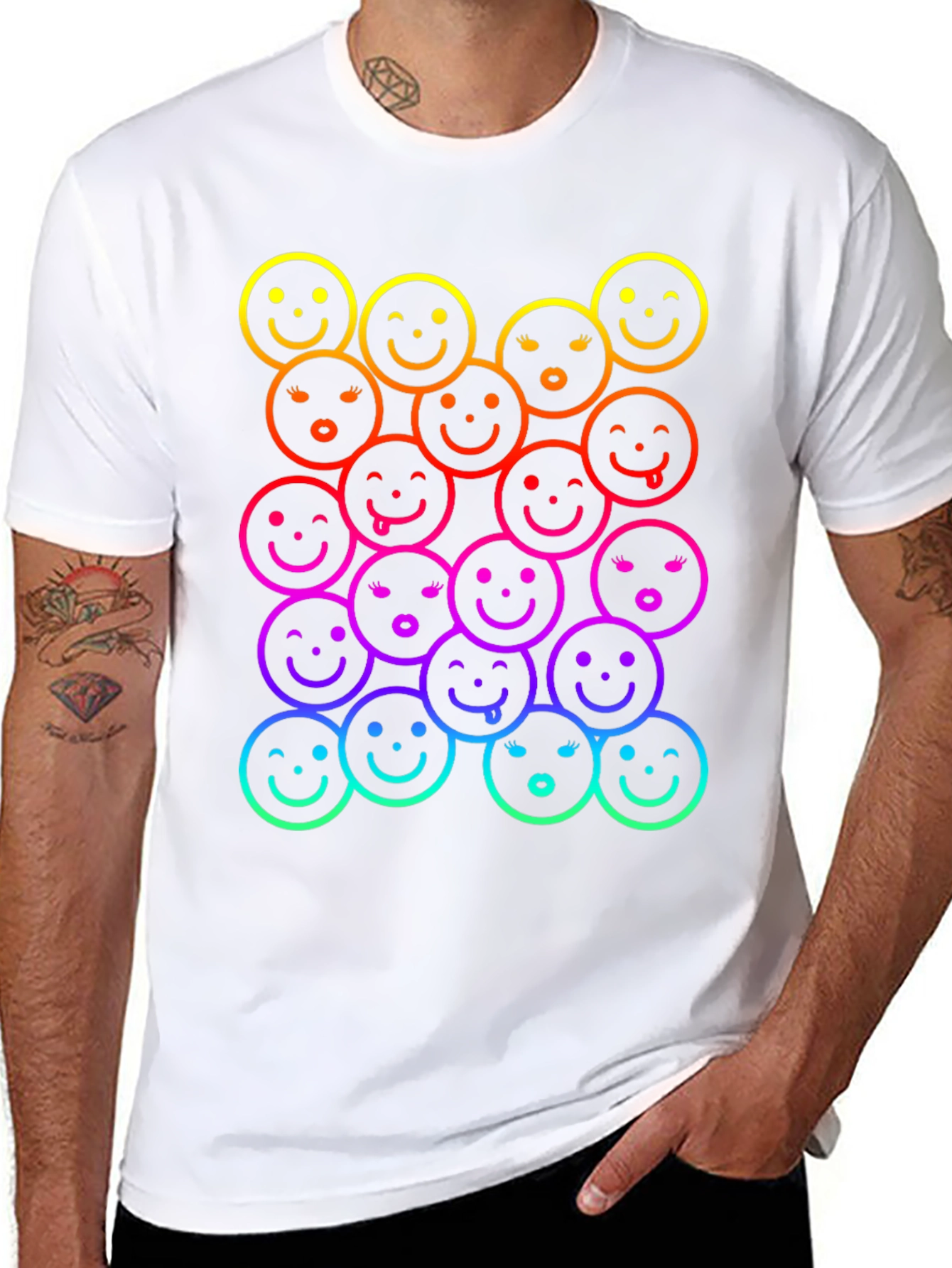 Black Rainbow Smiley Face Graphic Print T-Shirt view 8