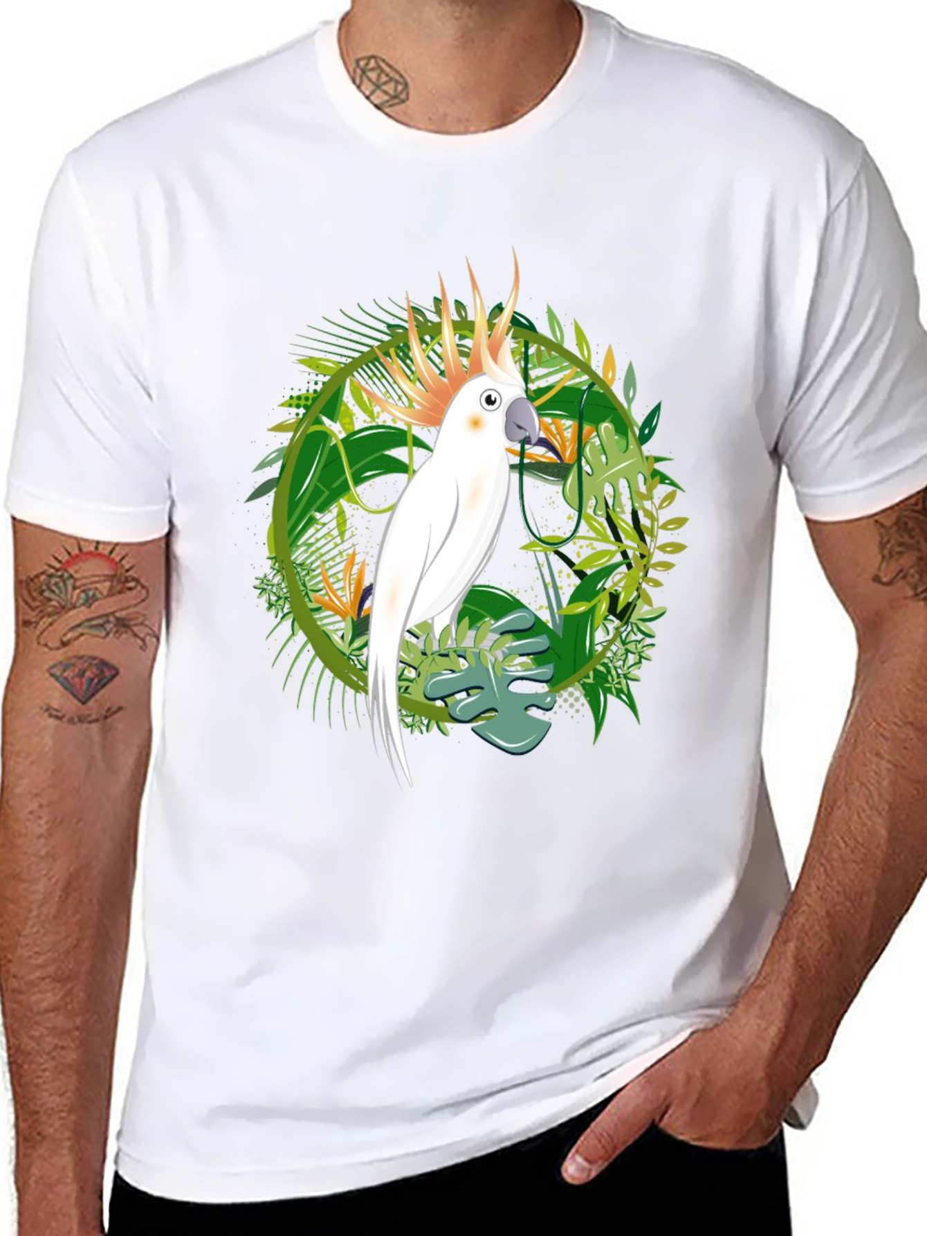 Tropical Cockatoo Graphic Tee - Men's Black T-Shirt - 8