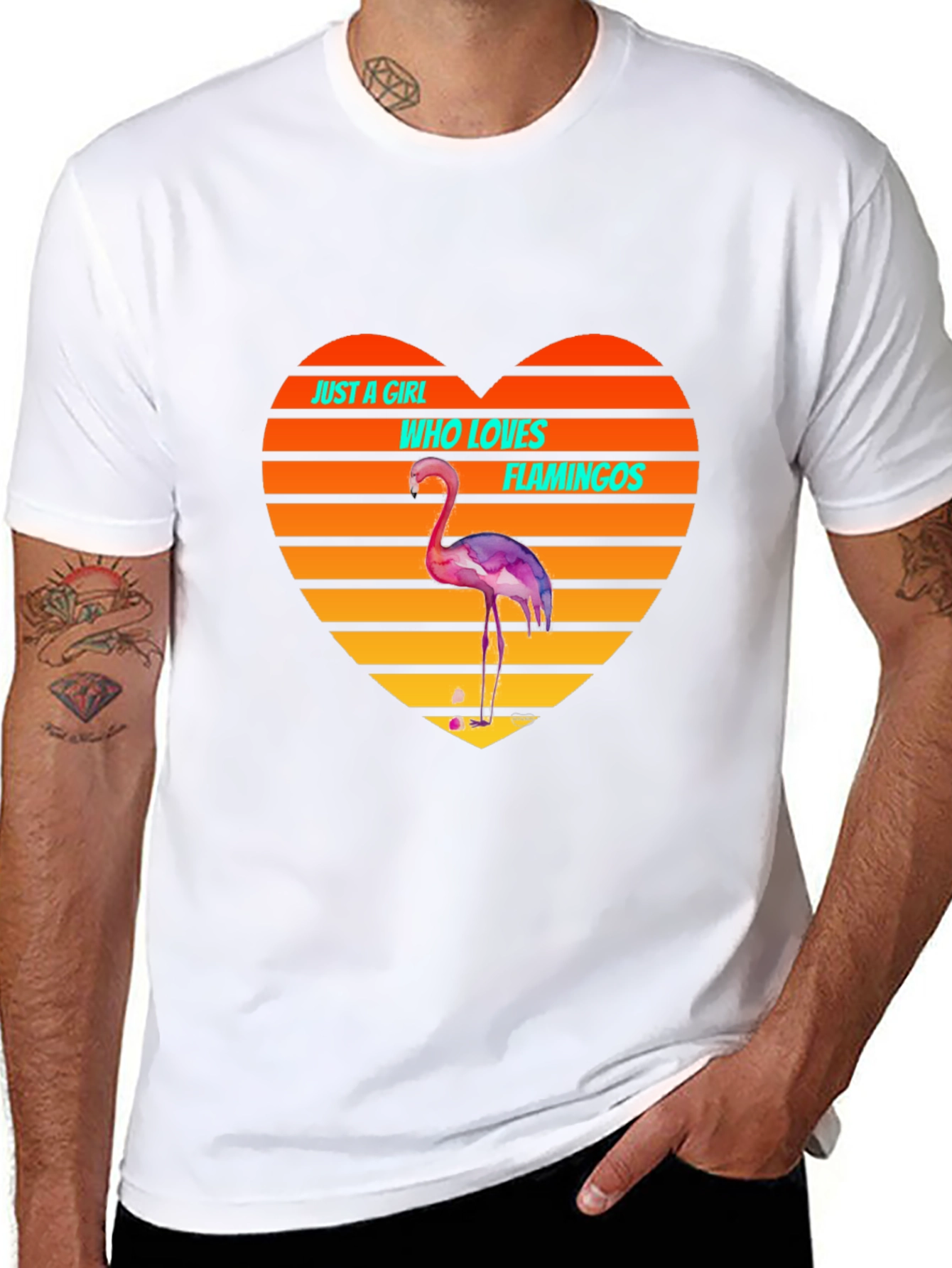 Black Flamingo Lover Heart T-Shirt - Just a Girl Who Loves Flamingos Tee view 8