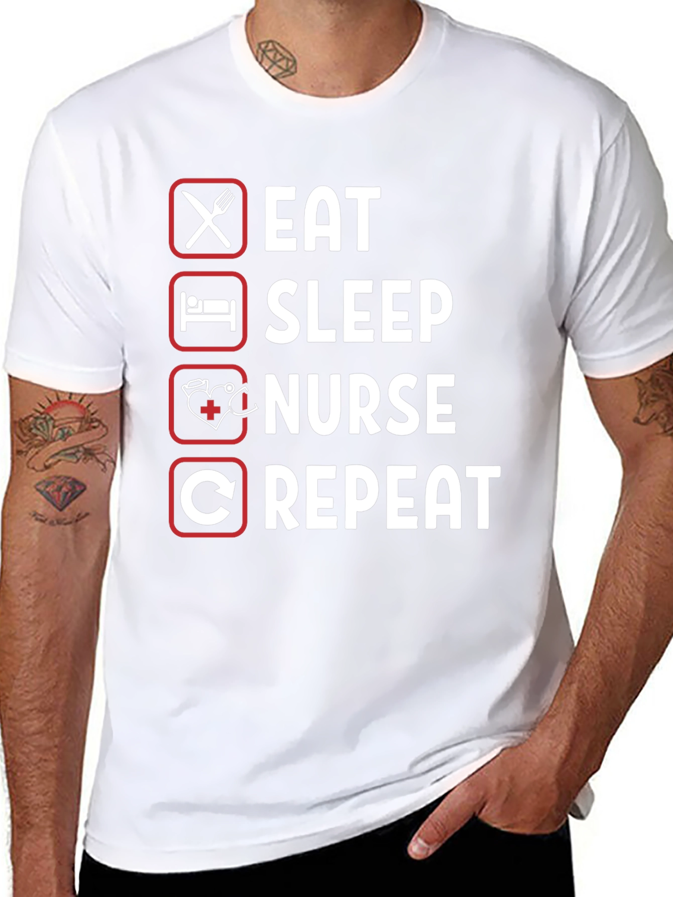 Black Eat Sleep Nurse Repeat Graphic Tee view 8