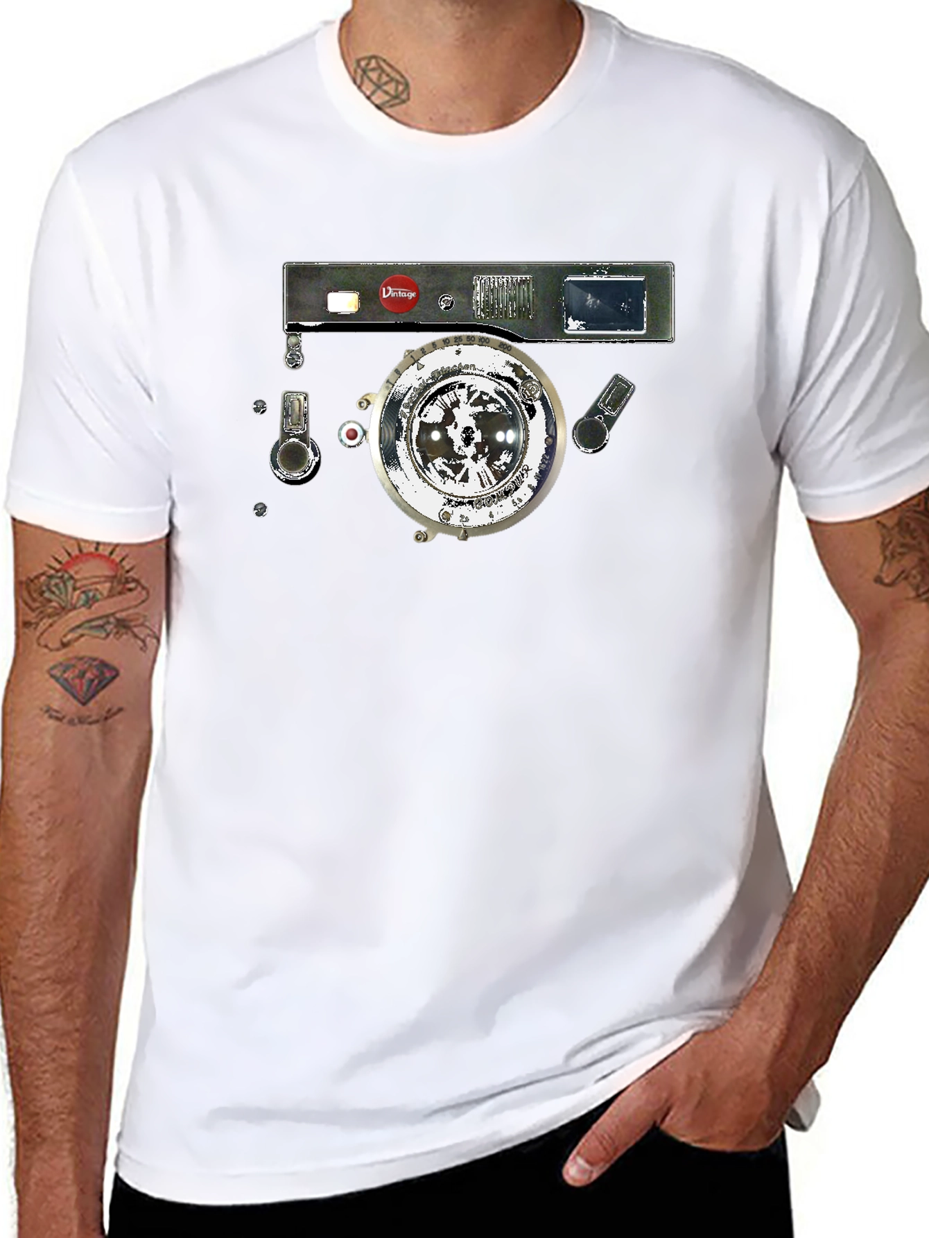 Black Vintage Camera Graphic Black T-Shirt view 8