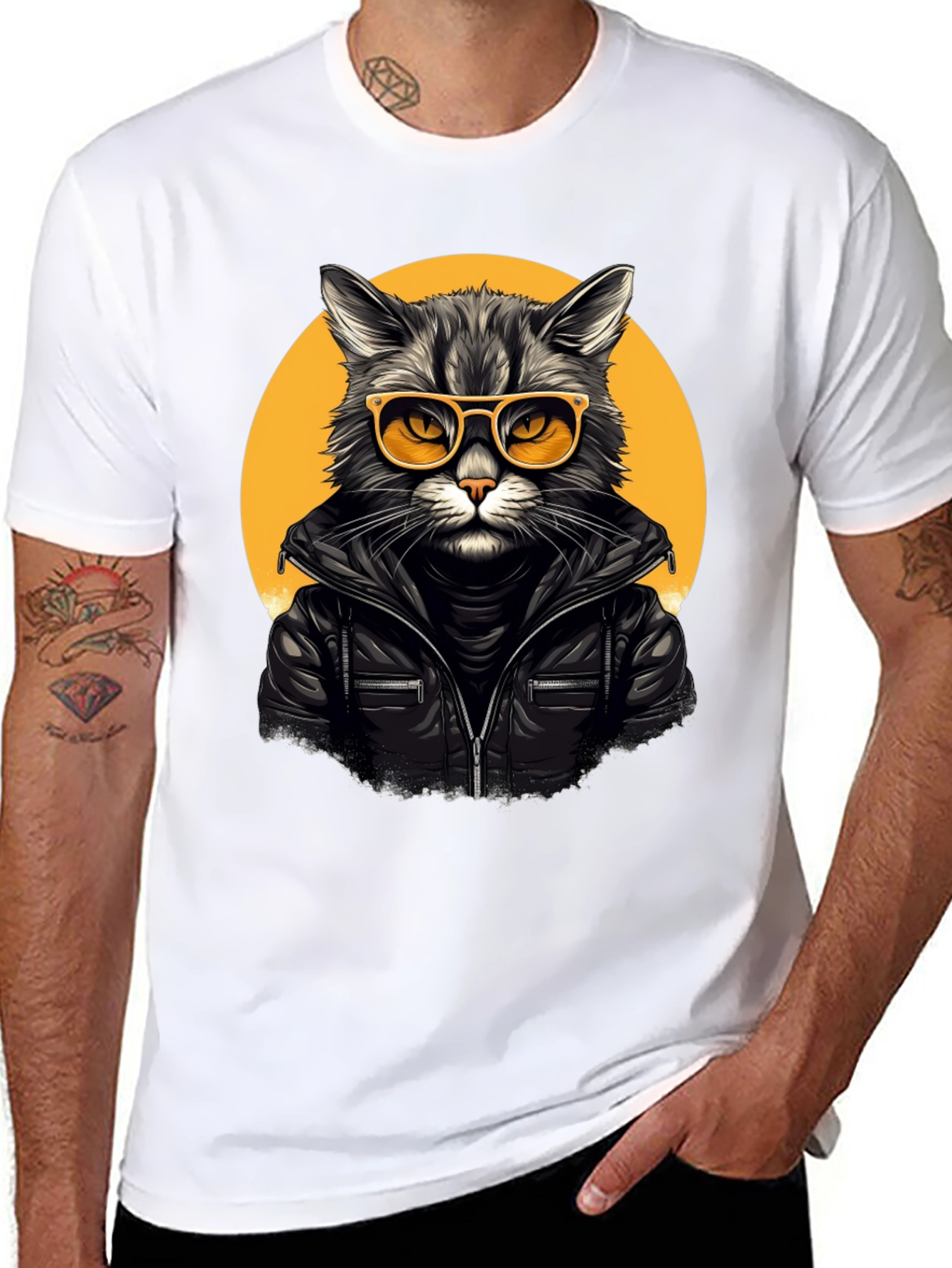 Black Cool Cat Biker T-Shirt view 8