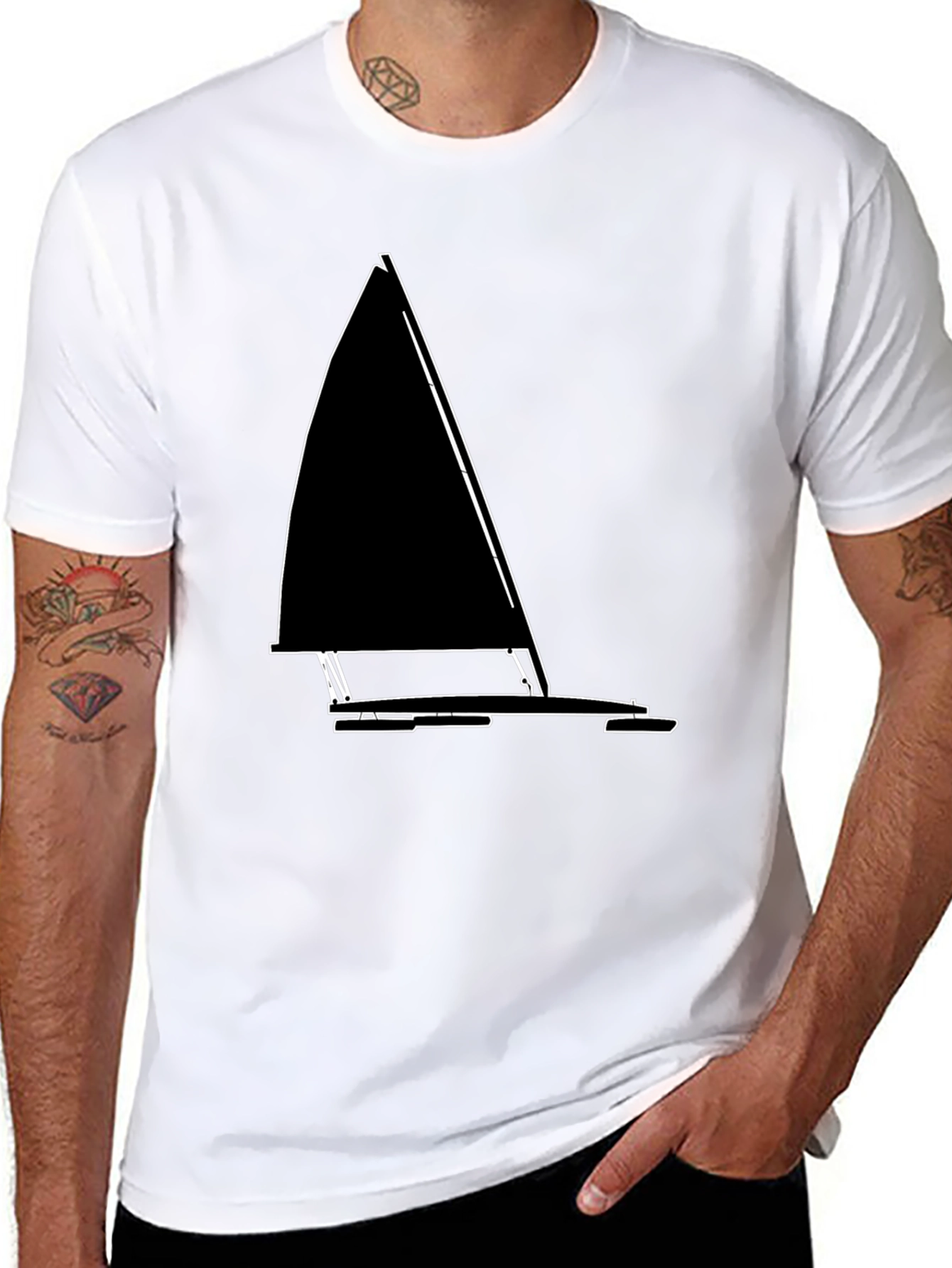 Black Sailboat Outline T-Shirt - Nautical Style view 8