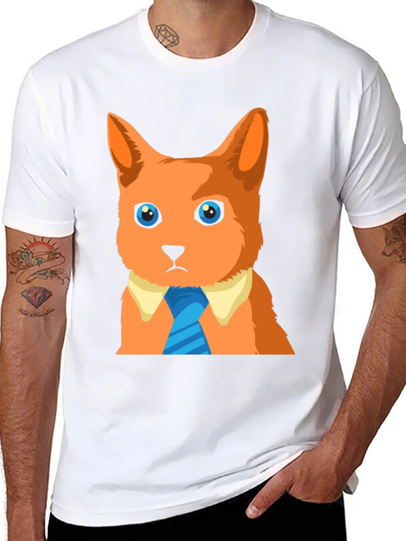 Black Cool Cat in a Tie Graphic T-Shirt view 8