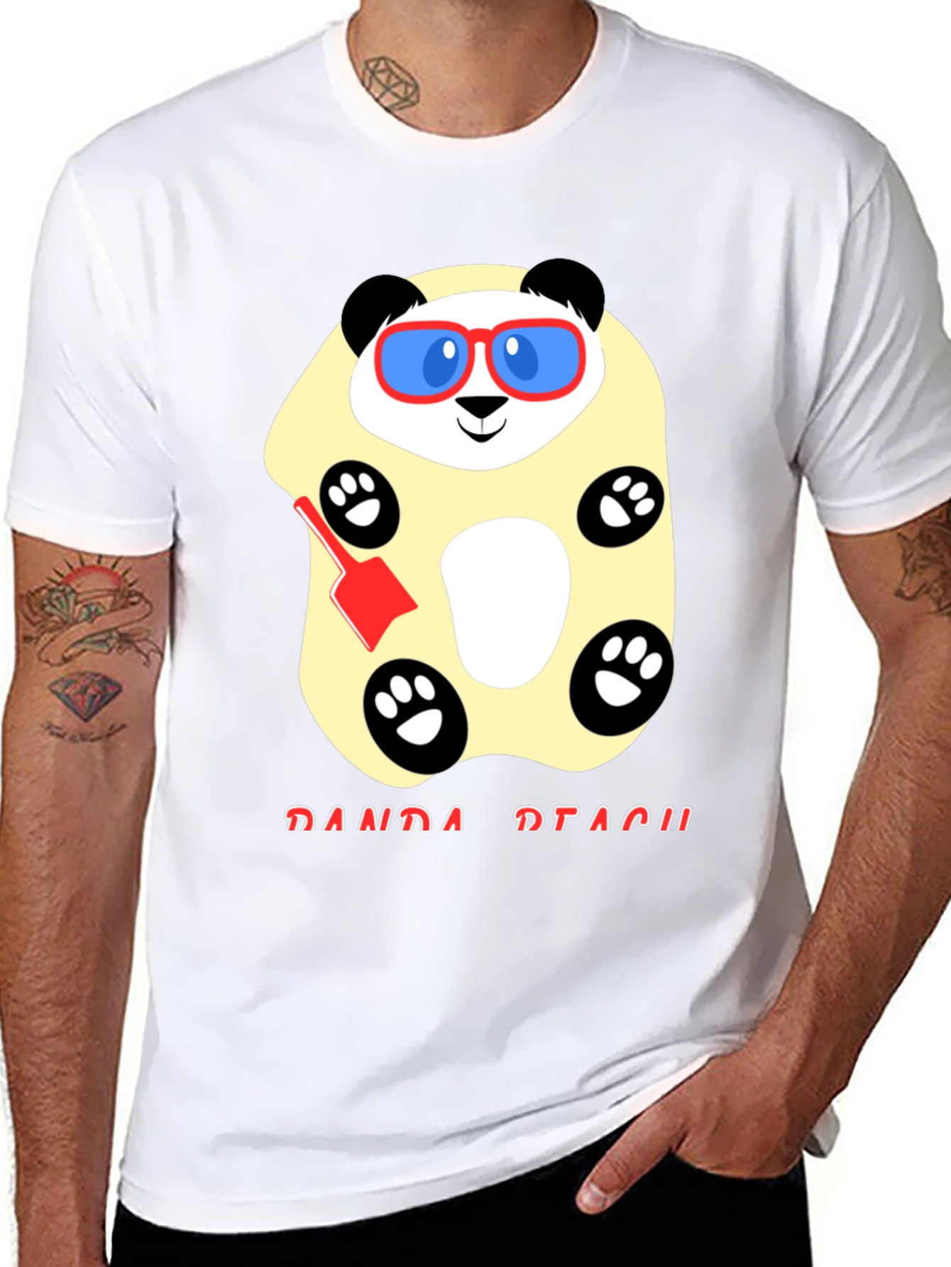 Black Cool Panda Beach T-Shirt - Black Cotton view 8