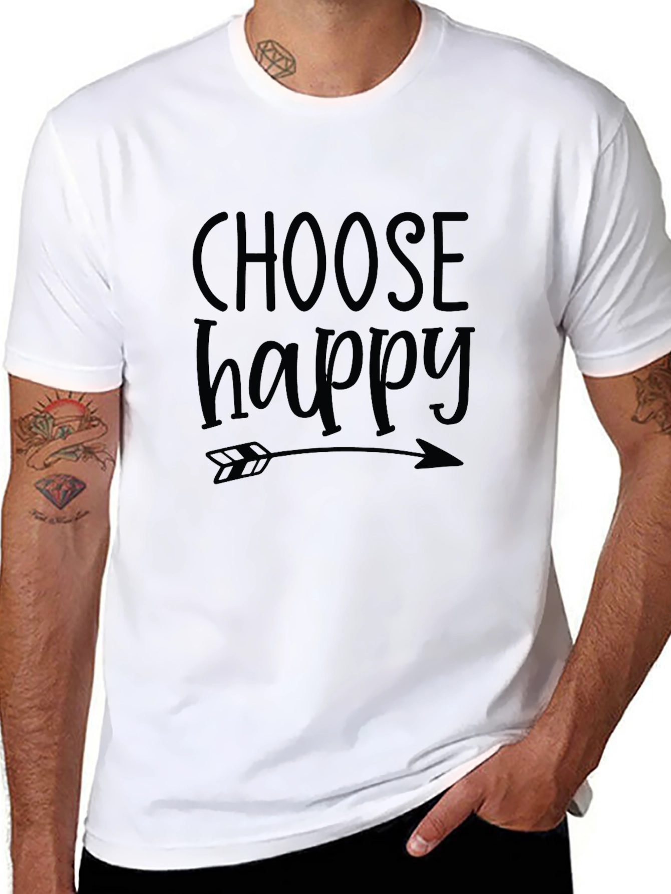 Black Choose Happy Graphic Tee - Black Cotton Blend Comfort view 8