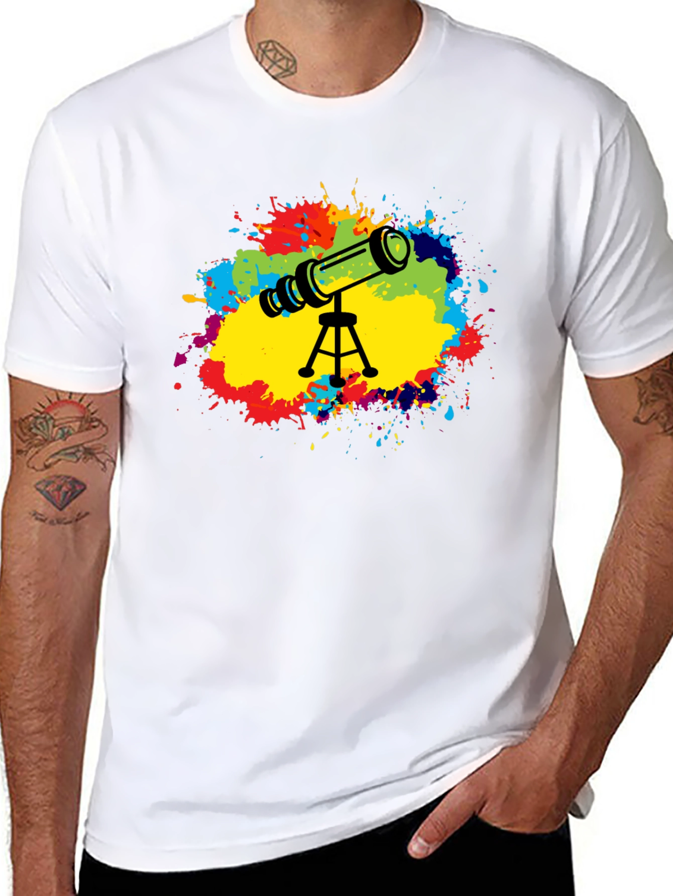 Black Telescope Splash Graphic T-Shirt - Astronomy Tee view 8