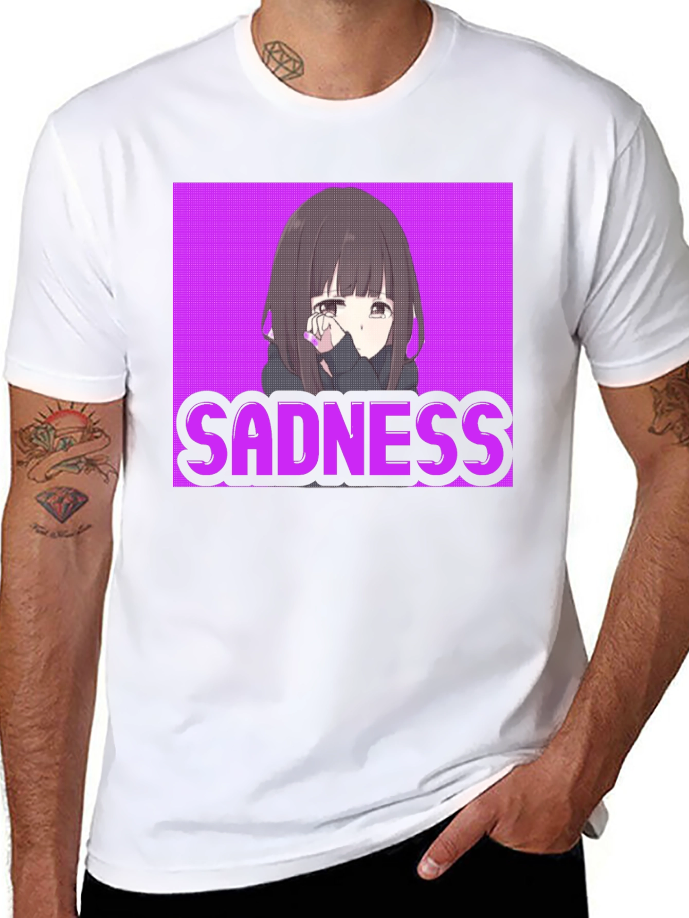 Black Sadness Anime Girl T-Shirt - Streetwear Graphic Tee view 8