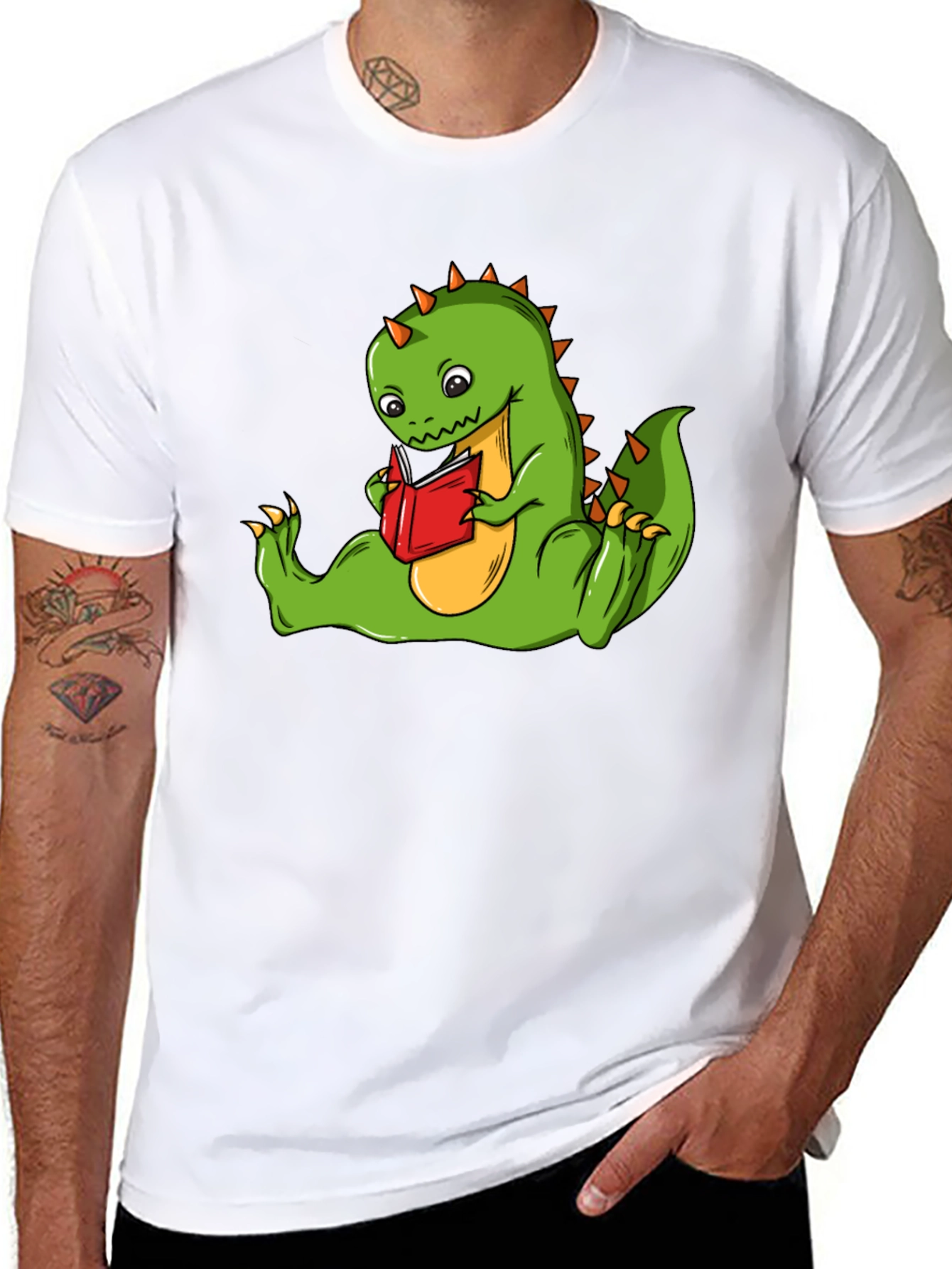 Black Dinosaur Reading Book T-Shirt - Fun Graphic Tee view 8