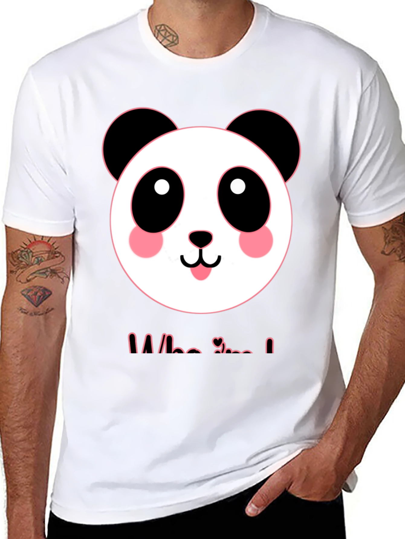 Black Cute Panda Graphic Tee - Men's Black T-Shirt view 8