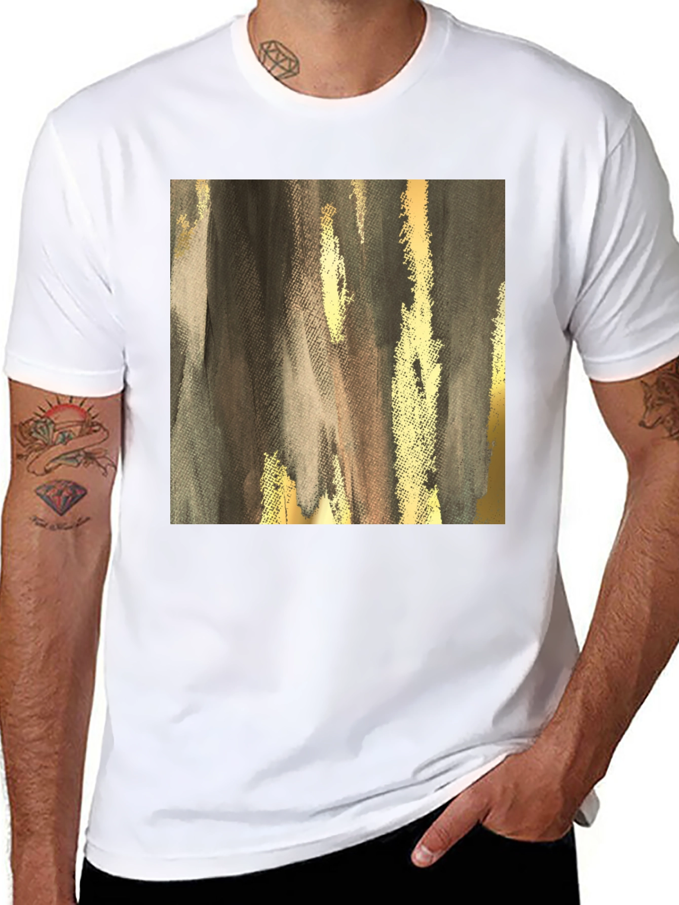 Black Abstract Gold & Gray Graphic Tee view 8