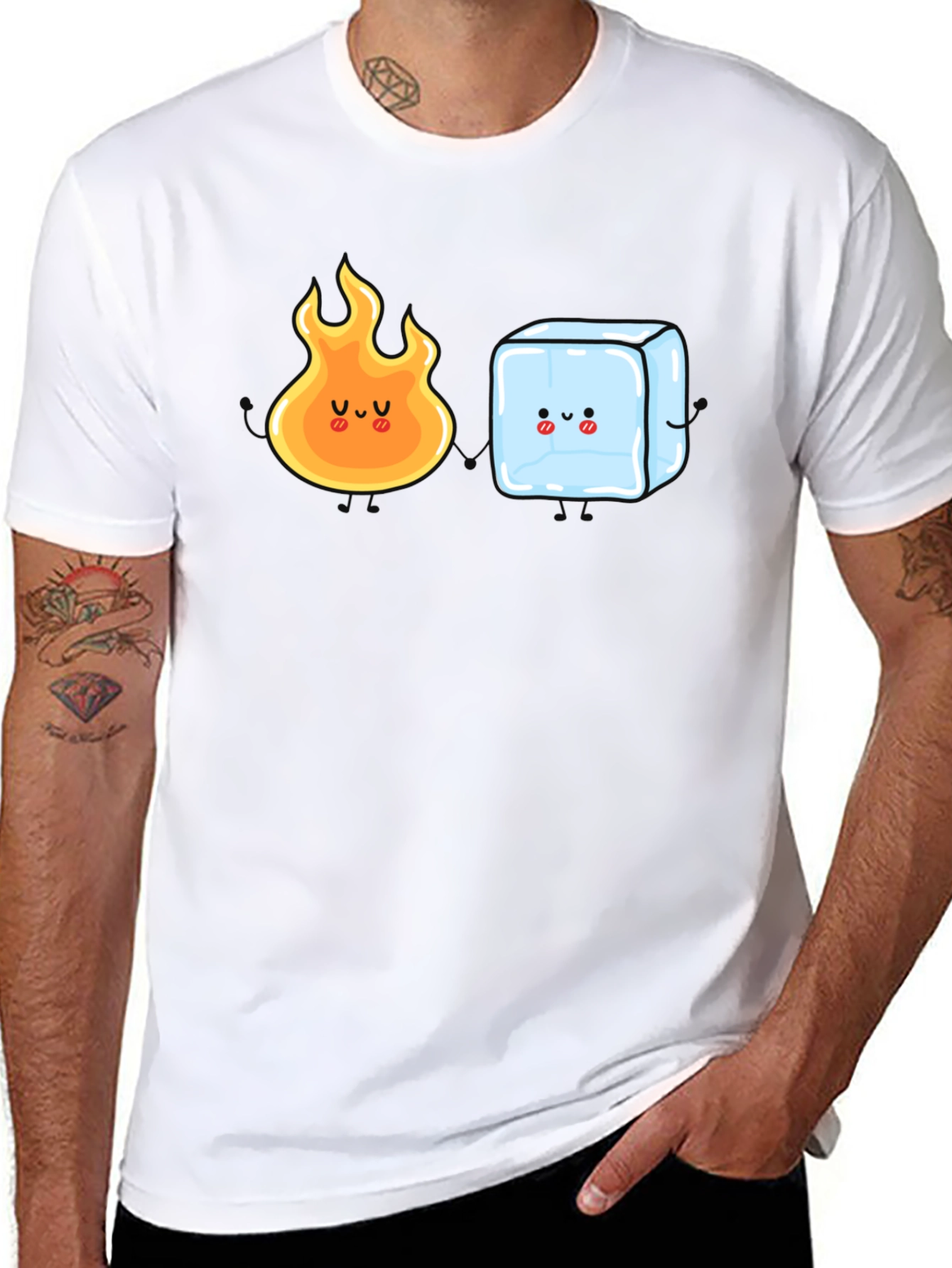 Black Cute Fire and Ice Cube Graphic T-Shirt view 8