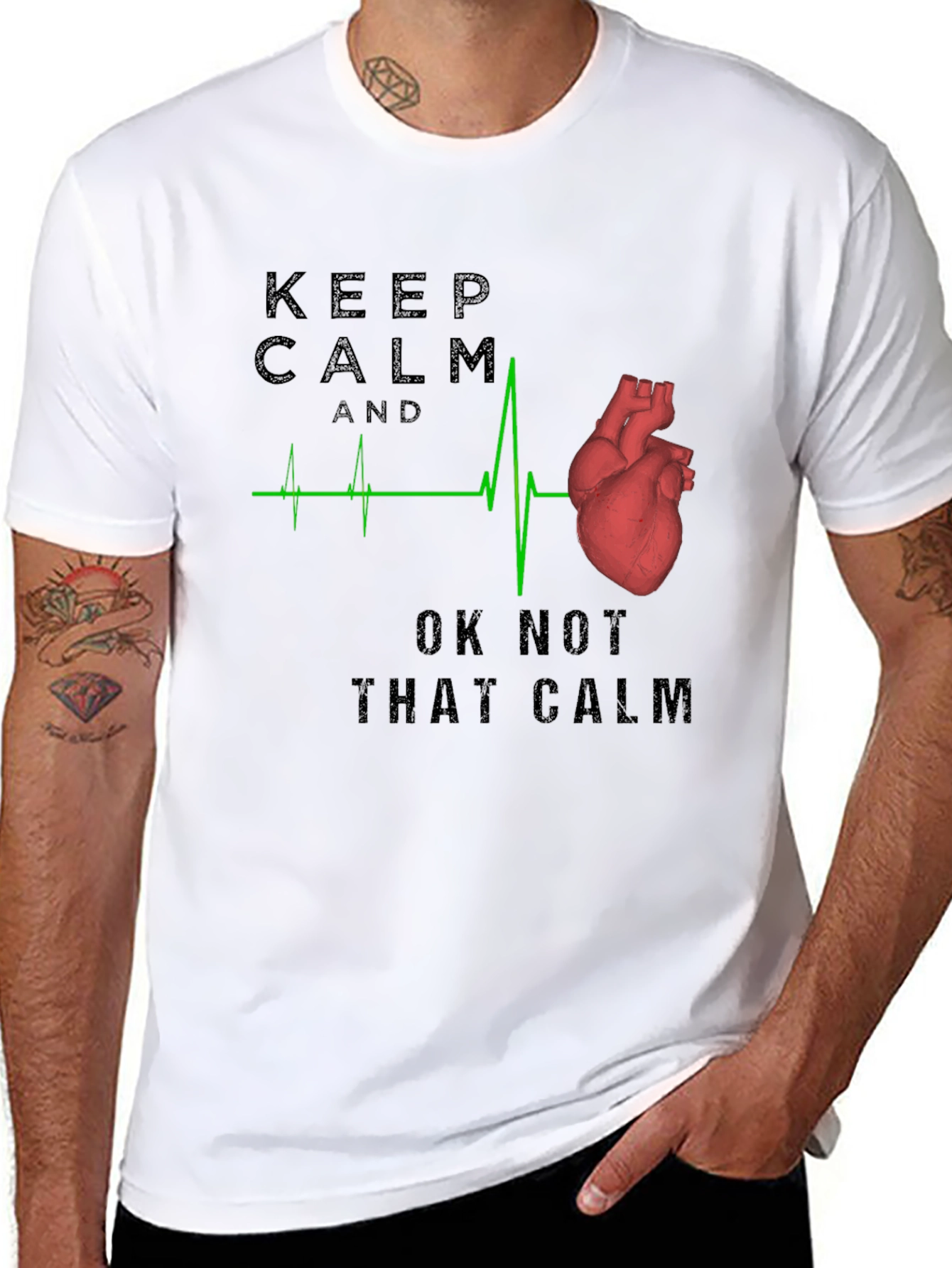 Black Keep Calm Anatomical Heartbeat T-Shirt view 8