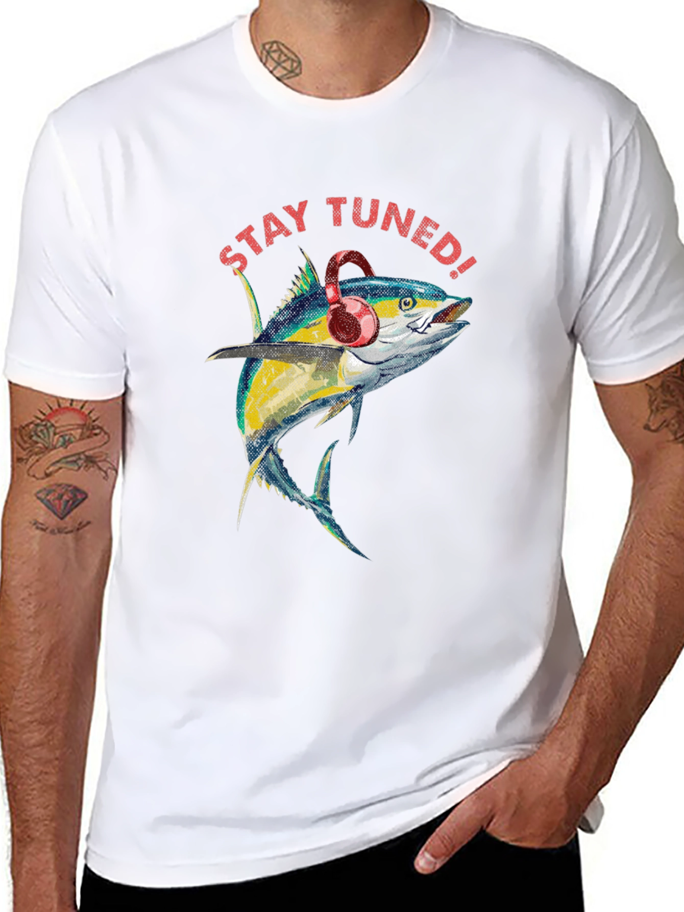 Black Stay Tuned Fish Graphic Tee view 8