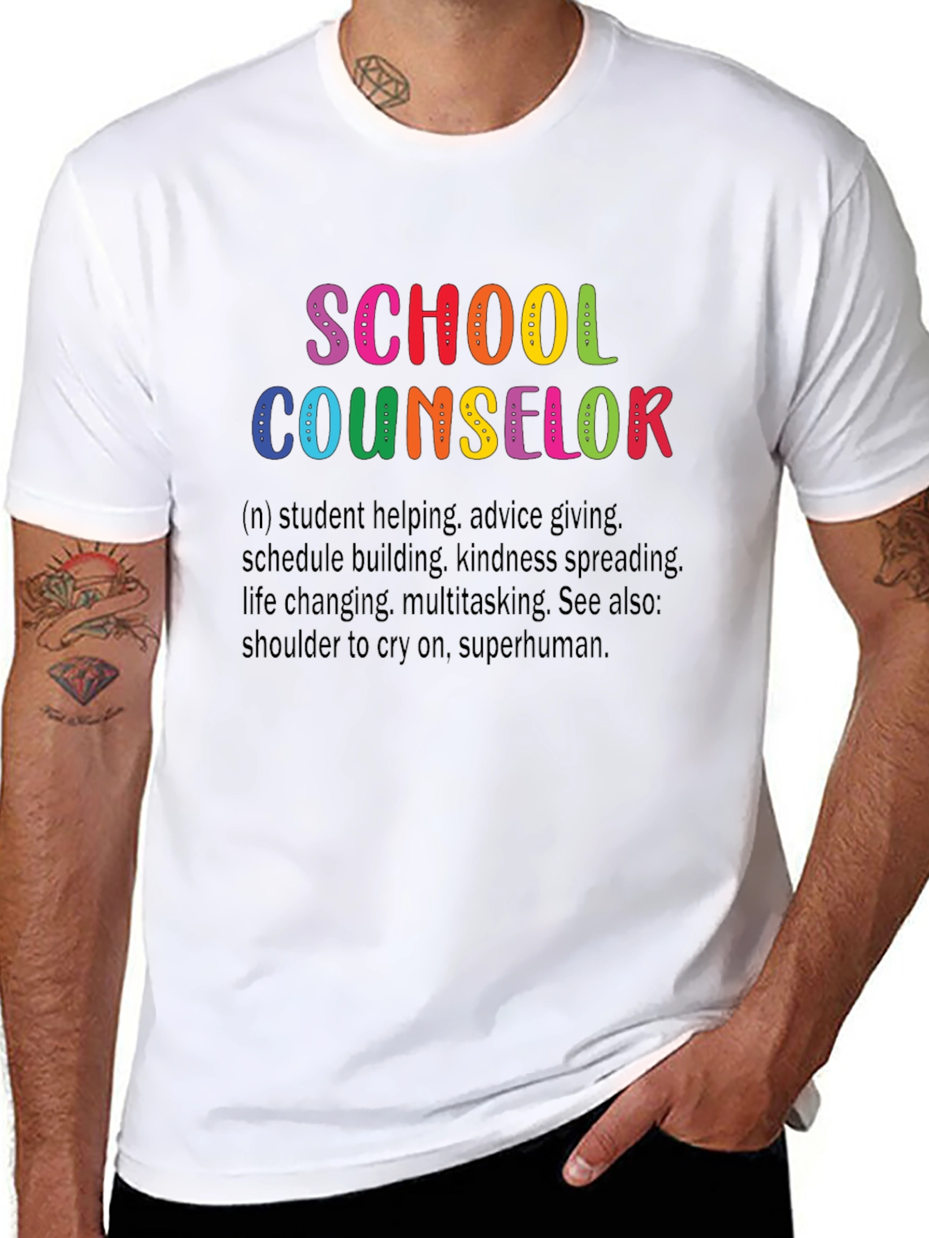 Black School Counselor Definition T-Shirt - Colorful Design view 8