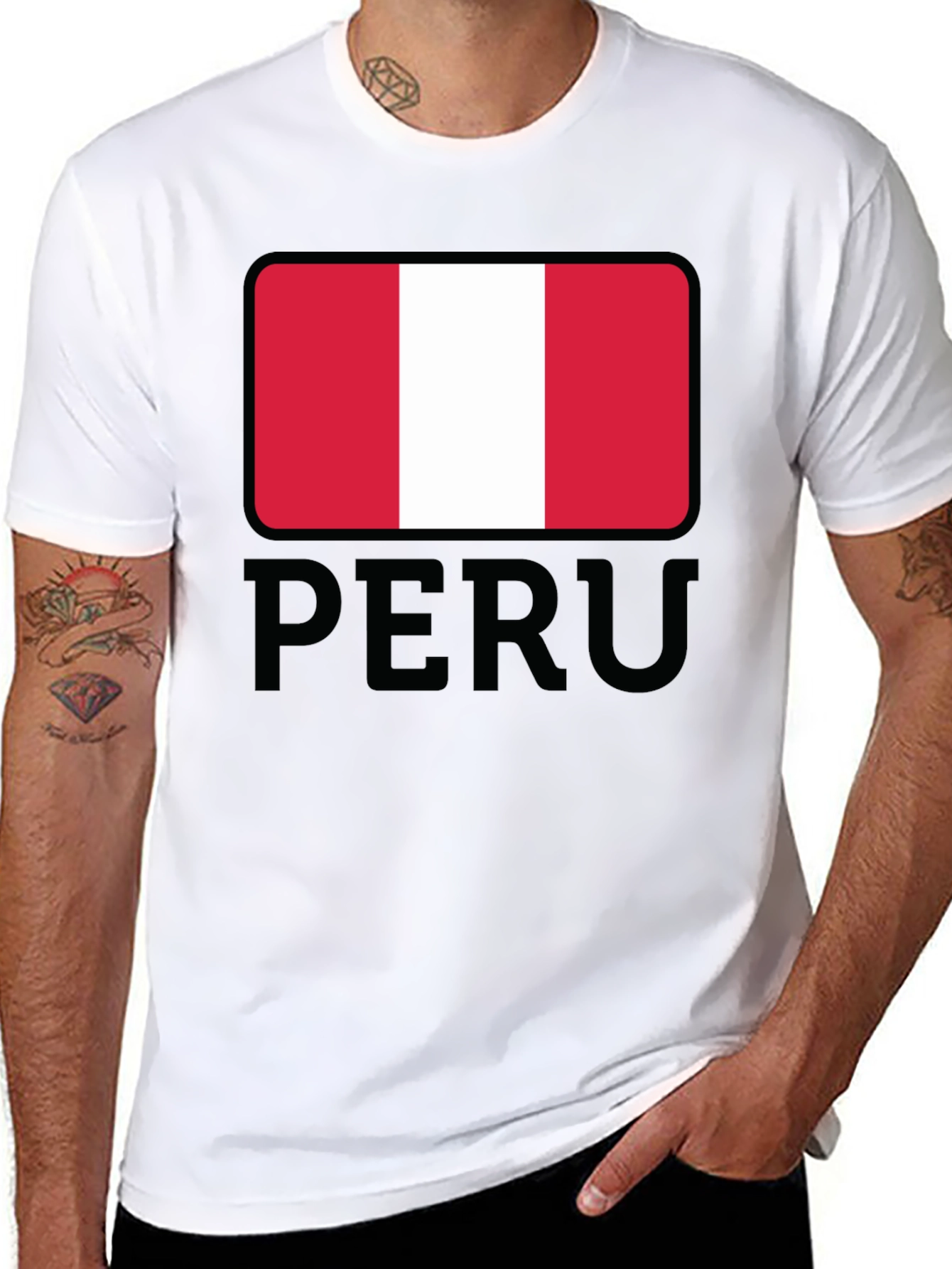 Peru Flag Graphic Tee - Black Cotton T-Shirt - 8
