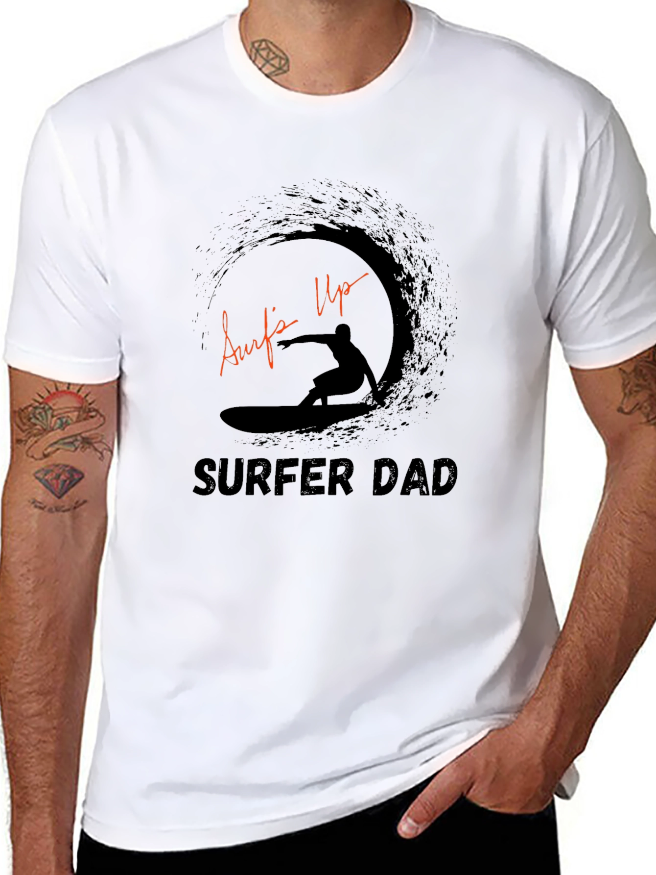 Black Surfer Dad Graphic Tee - Black Casual T-Shirt view 8