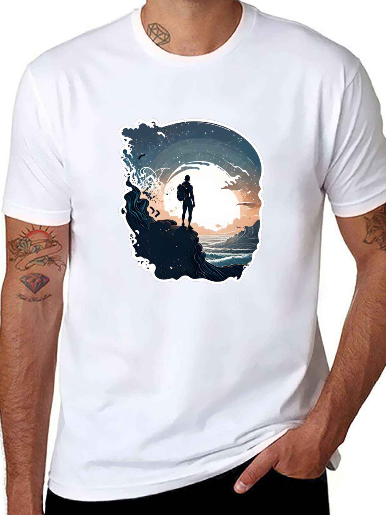 Black Ocean Adventure T-Shirt - Black, Artistic Print view 8