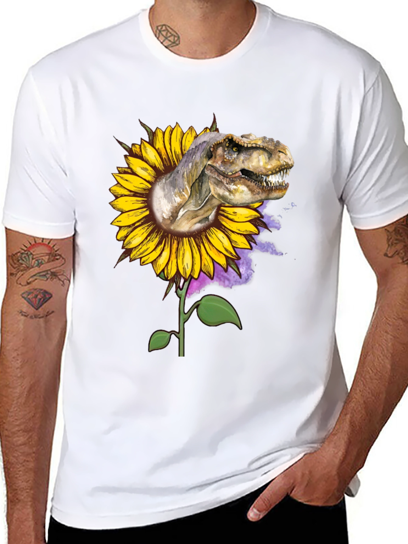 Black Dinosaur Sunflower Graphic Tee view 8