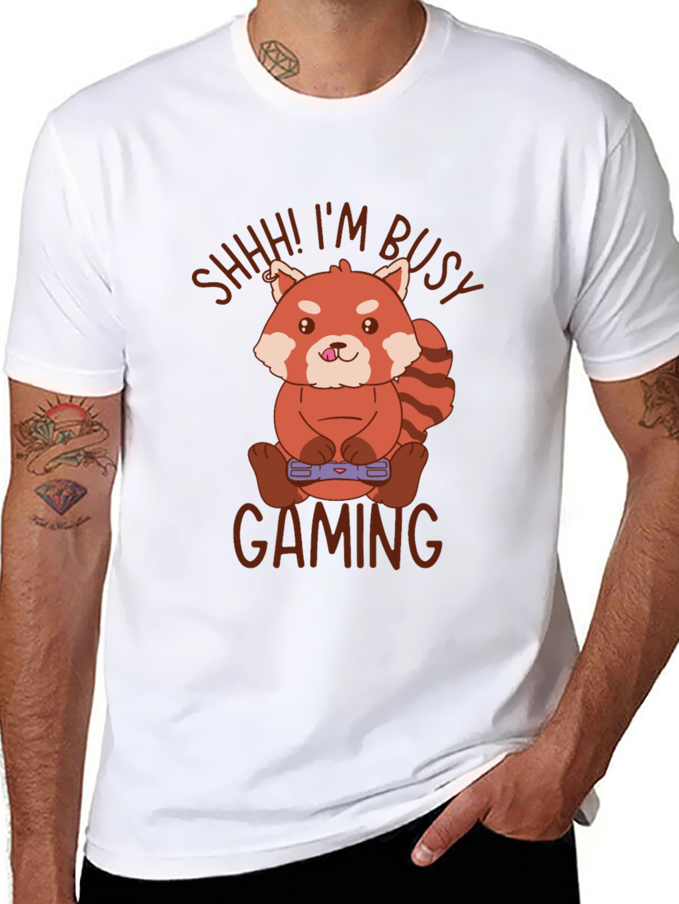 Black Gamer Red Panda T-Shirt - Shhh! I'm Busy Gaming view 8