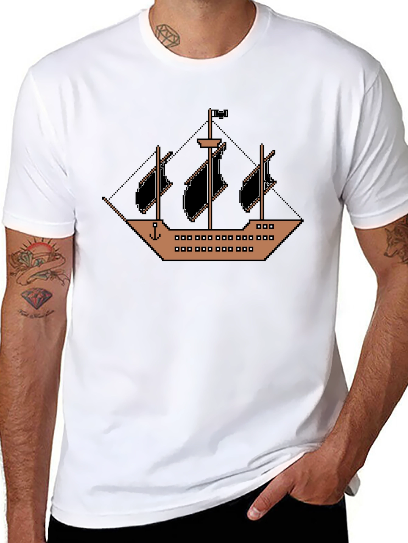 Black Pixel Pirate Ship Black T-Shirt view 8