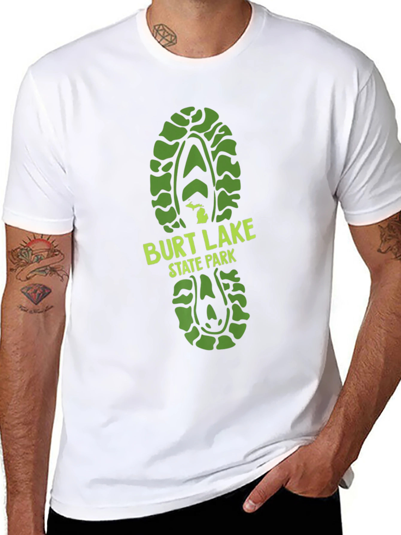 Black Burt Lake State Park Green Footprint T-Shirt view 8