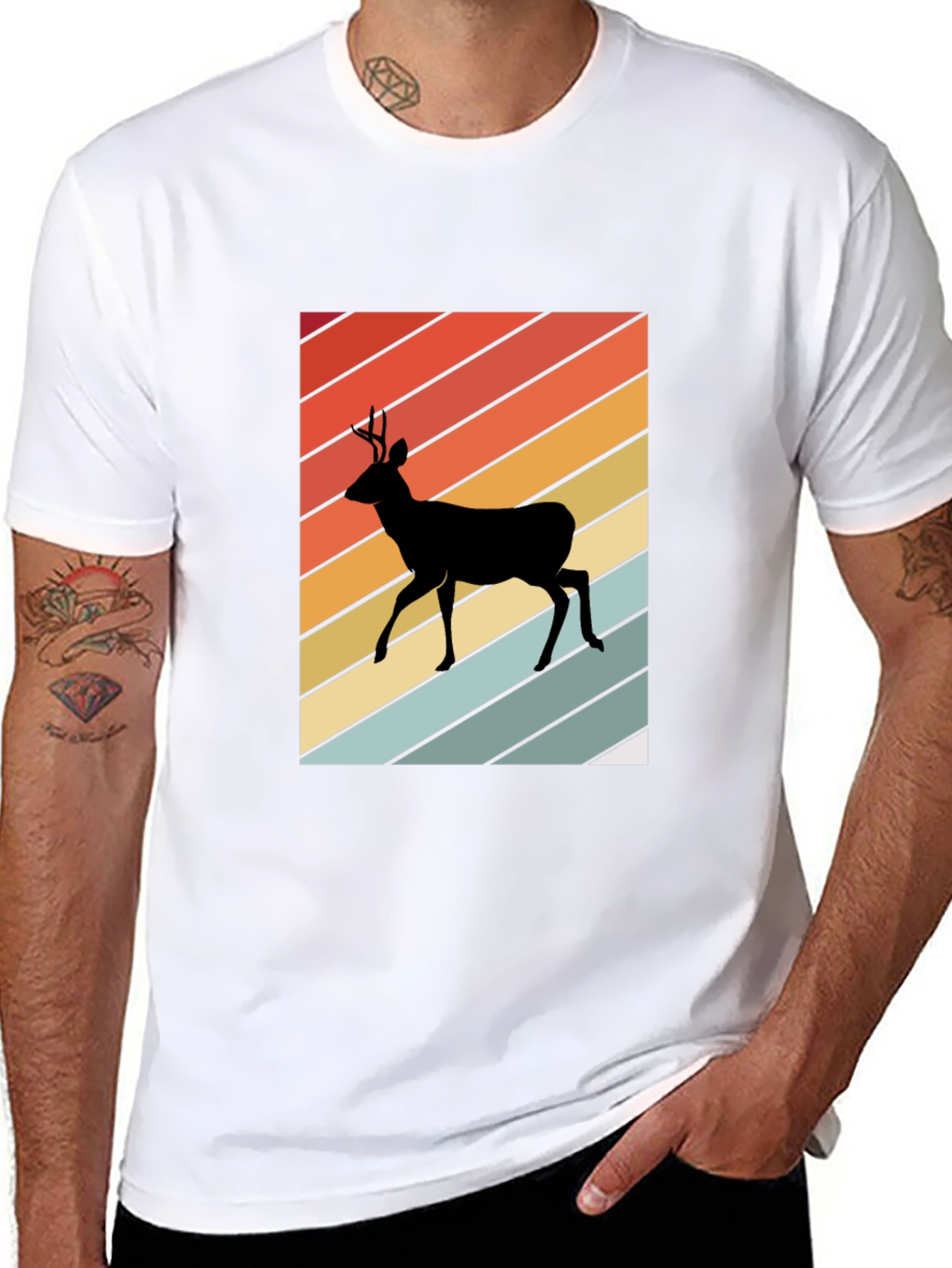 Black Retro Deer Silhouette T-Shirt view 8