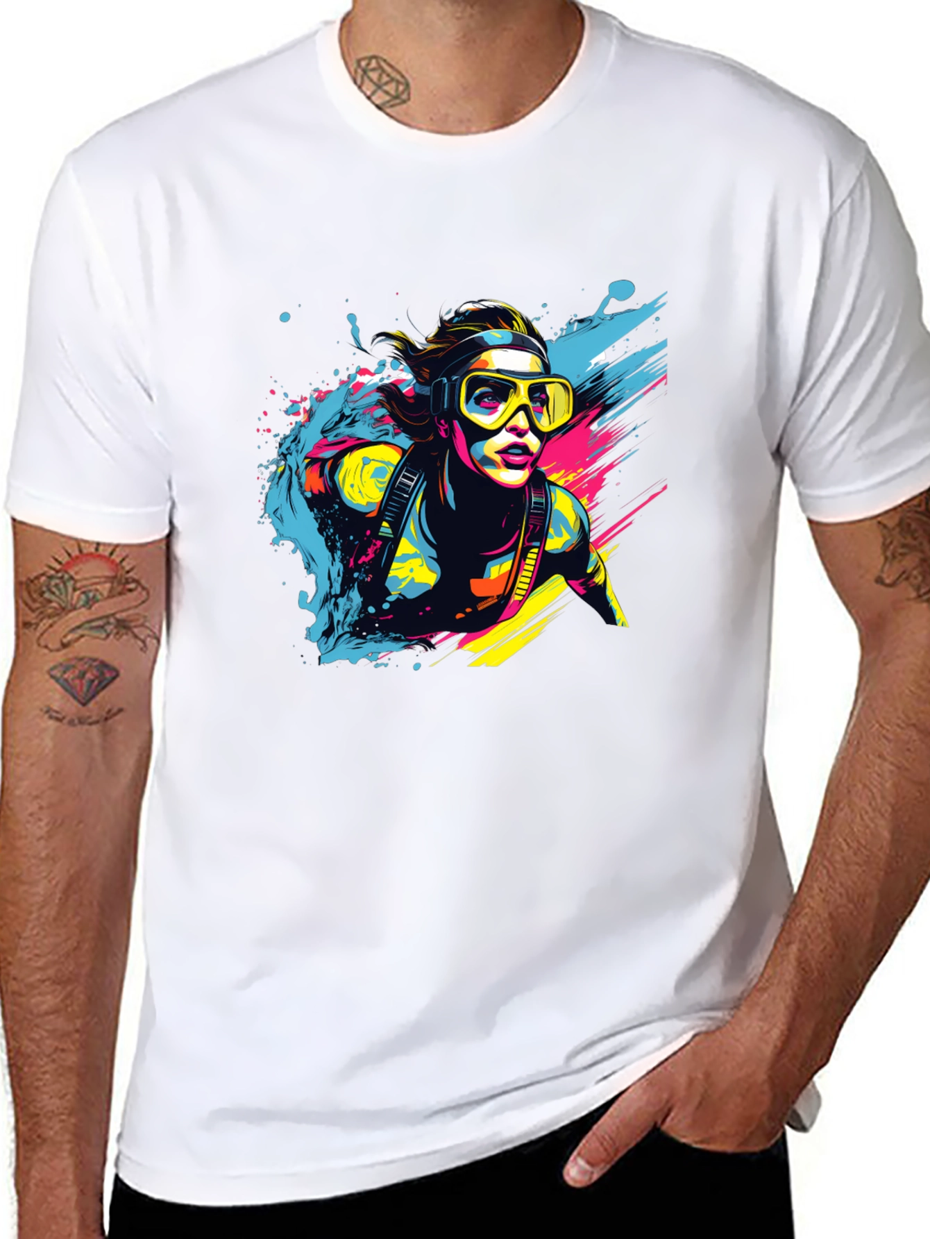 Black Diver Splash T-Shirt - Cool Graphic Tee view 8
