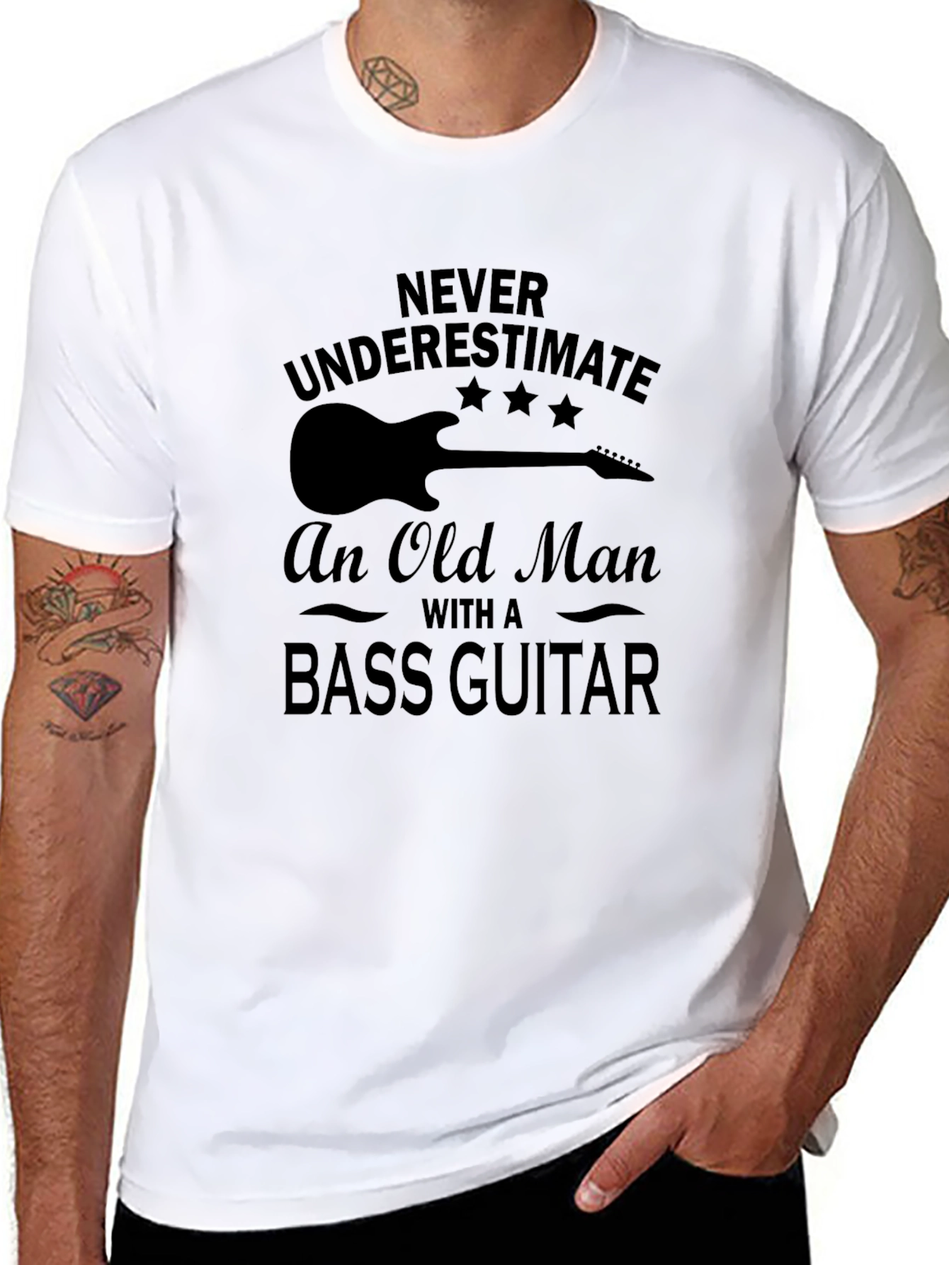 Black Old Man Bass Guitar T-Shirt - Never Underestimate! view 8