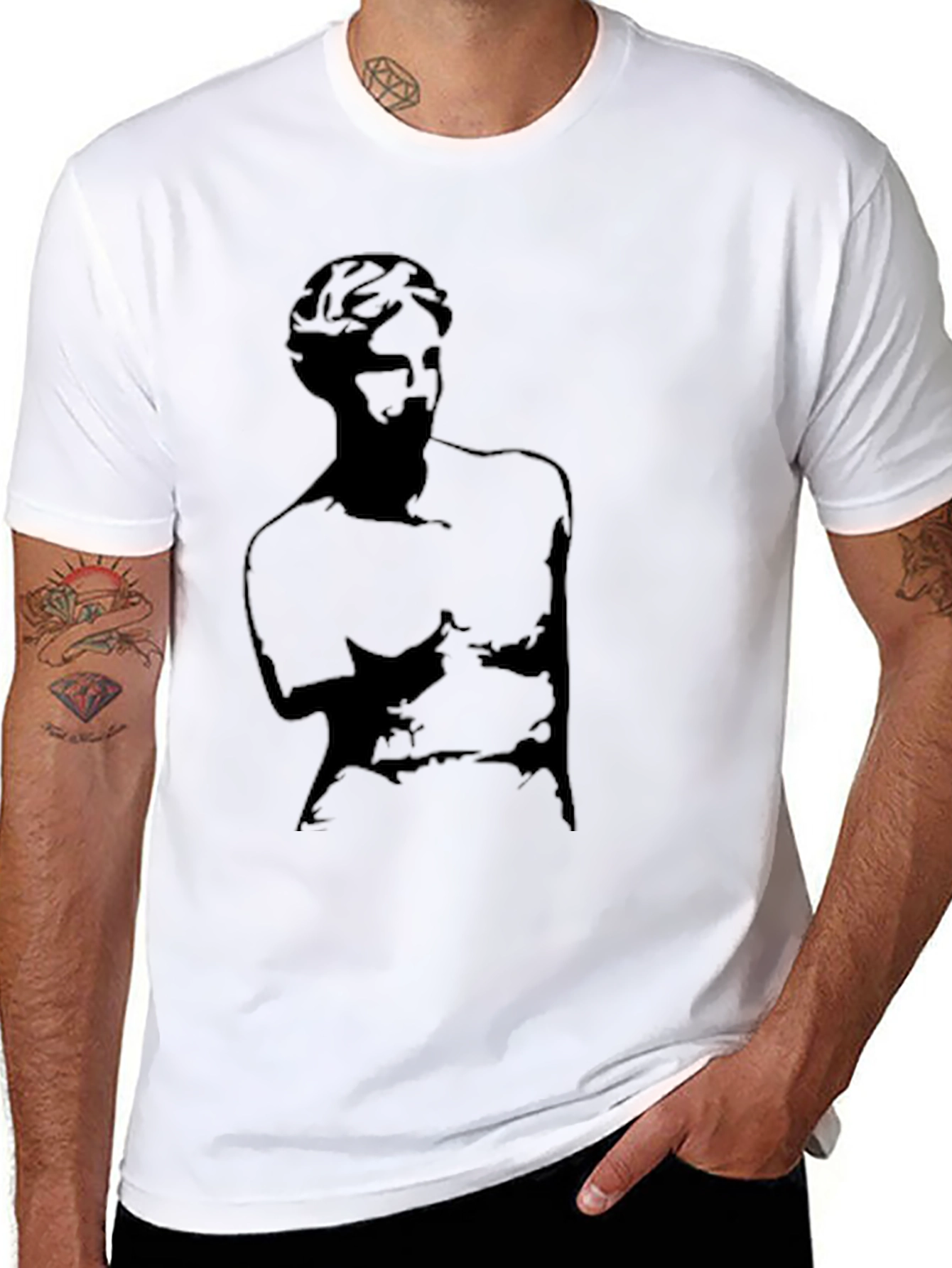 Black Men's Black Statue Graphic Tee view 8