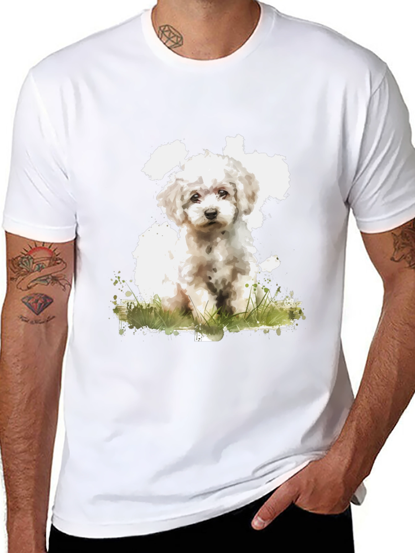 Black Cute Dog Art Black T-Shirt - Soft Cotton Blend view 8