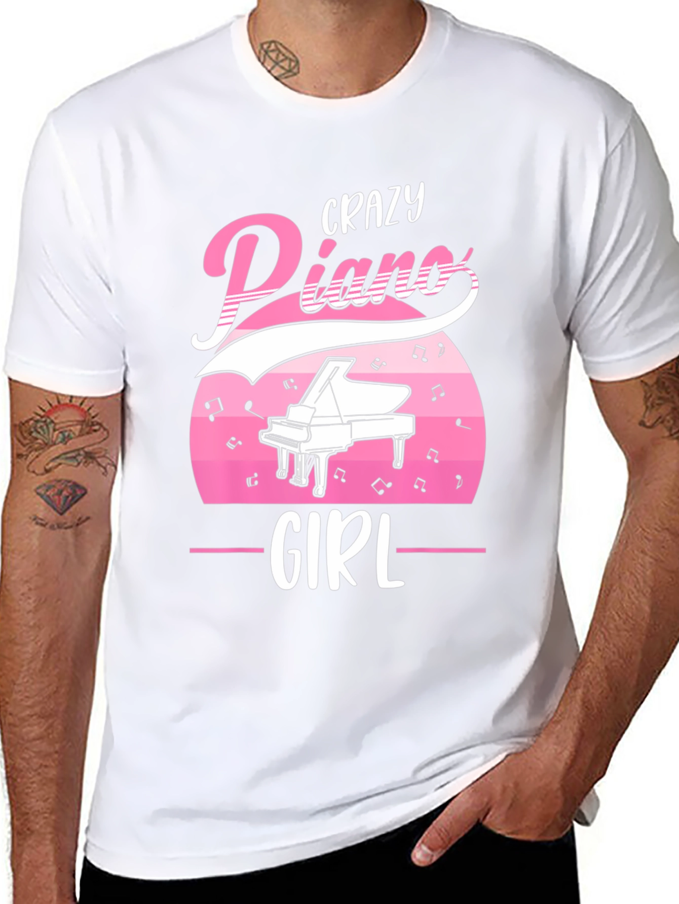Black Crazy Piano Girl T-Shirt - Music Lover Tee view 8