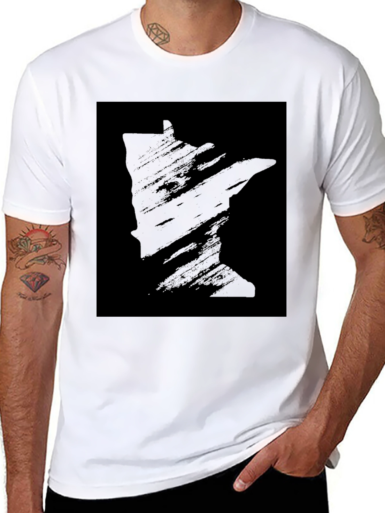 Black Minnesota State Silhouette Black T-Shirt view 8