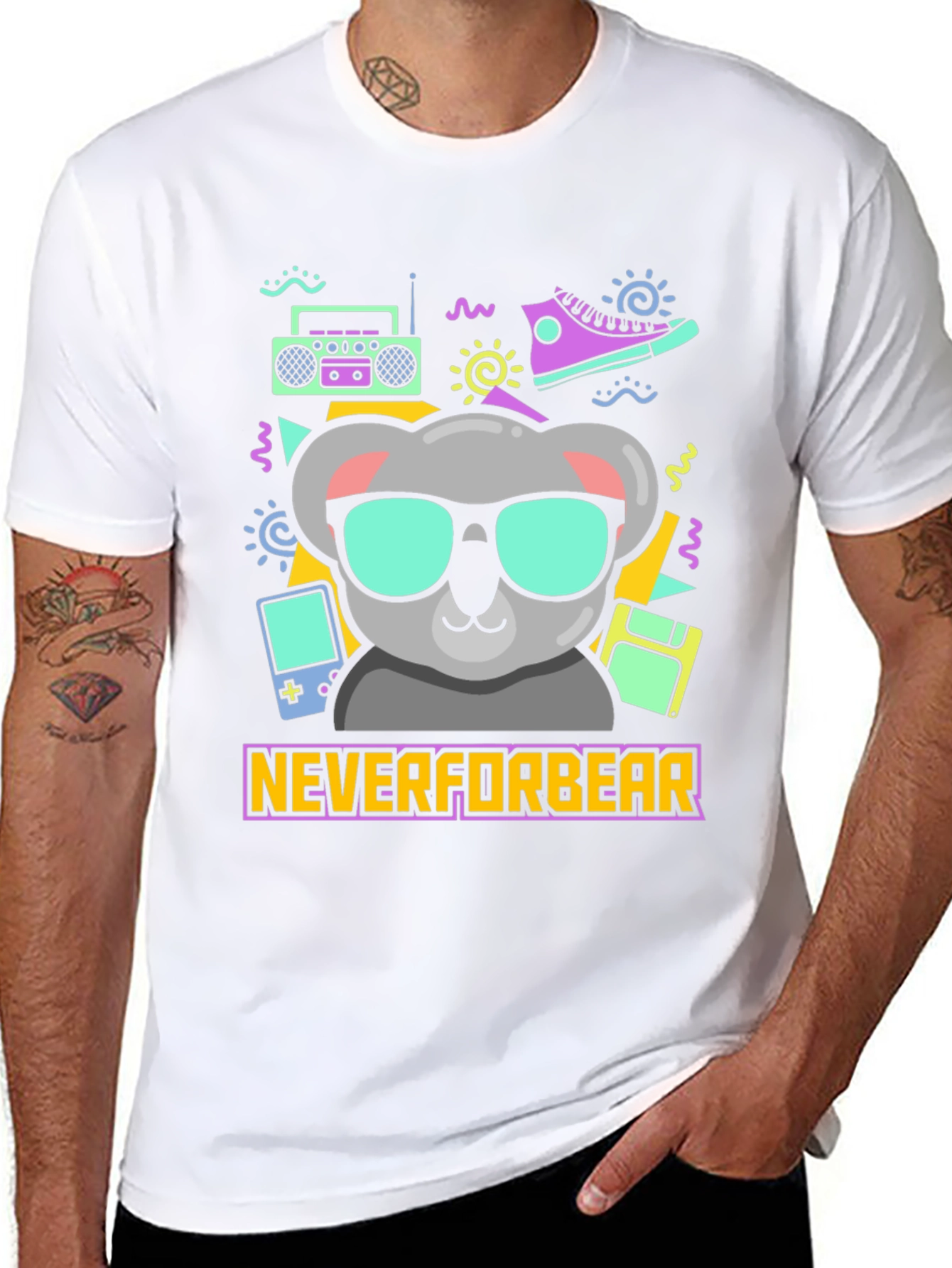 Black Cool Koala Retro T-Shirt - Neverforbear view 8