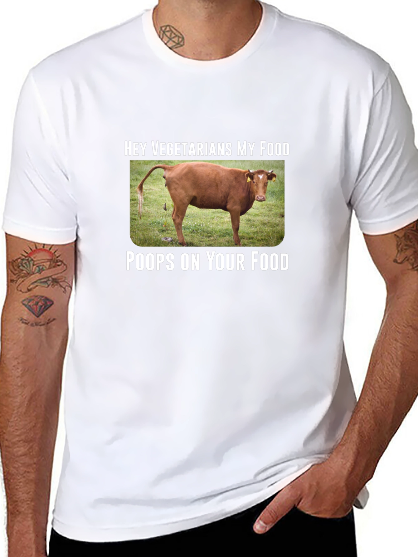 Black Humorous Vegetarian Food T-Shirt view 8