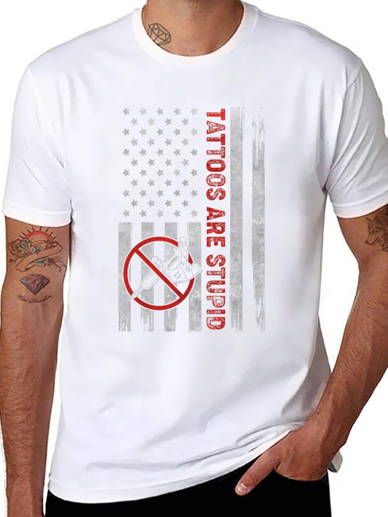 Black Tattoos Are Stupid Graphic T-Shirt - Patriotic Design view 8