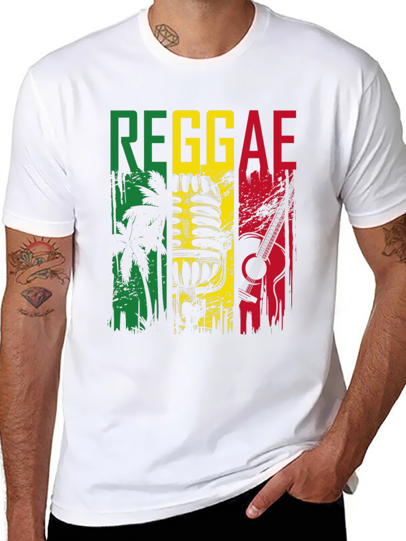 Black Reggae Music Graphic T-Shirt - Rasta Colors Design view 8