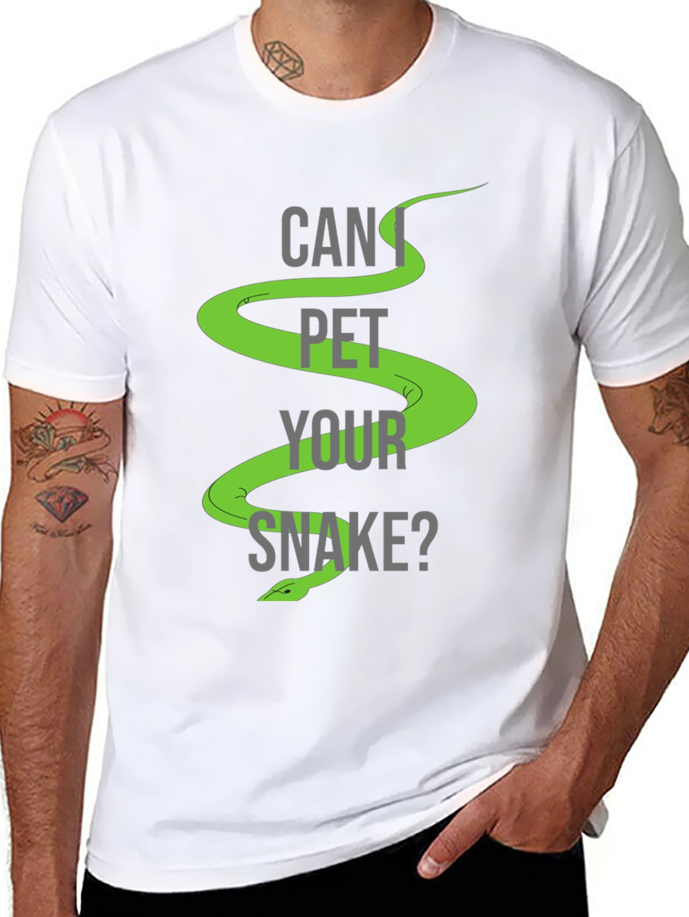 Black Can I Pet Your Snake? Graphic T-Shirt view 8