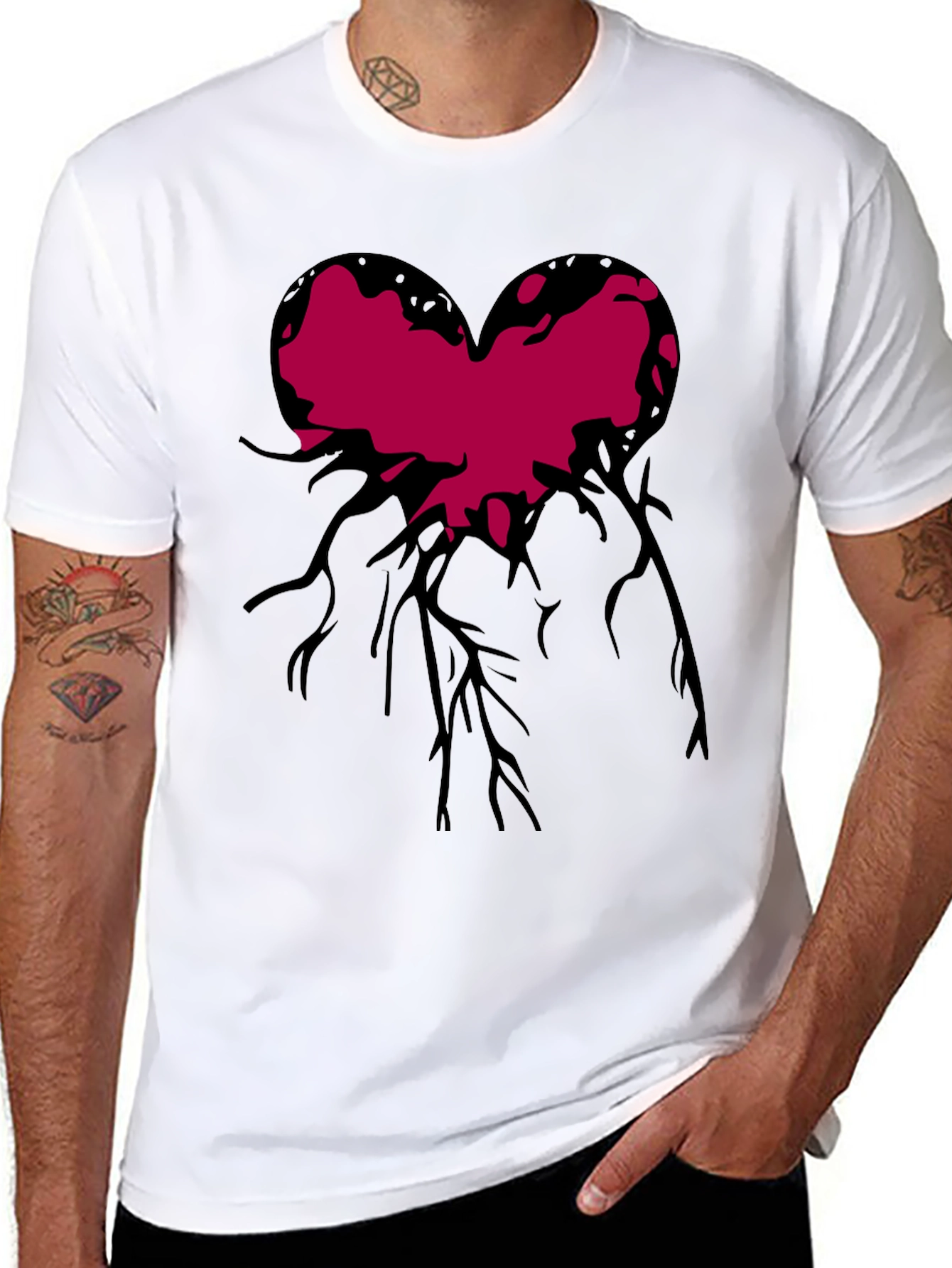 Black Heart Roots Graphic Print Crew Neck T-Shirt view 8