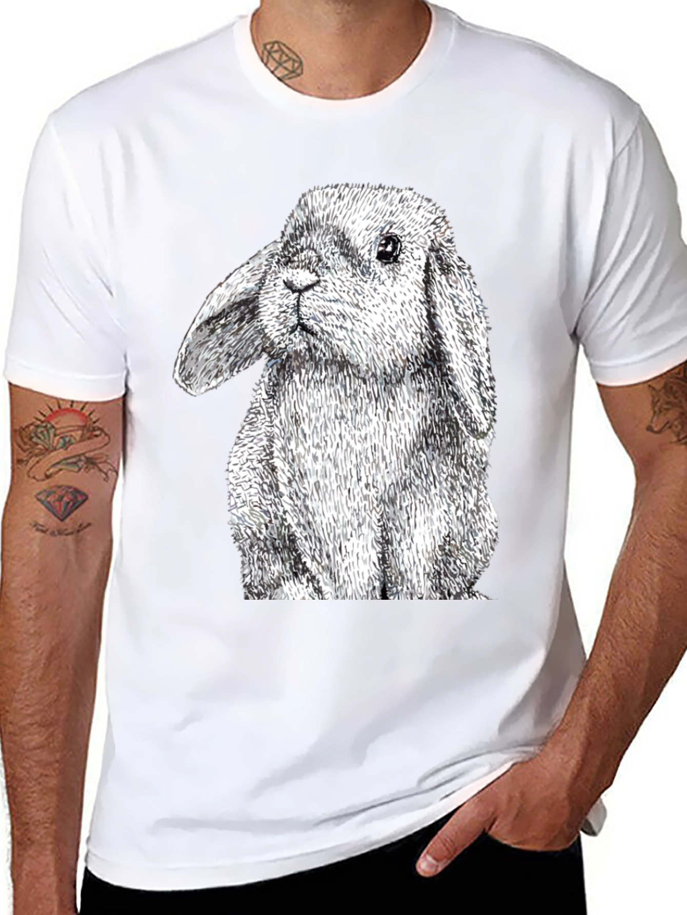 Black Rabbit Graphic Tee - Black Cotton T-Shirt view 8