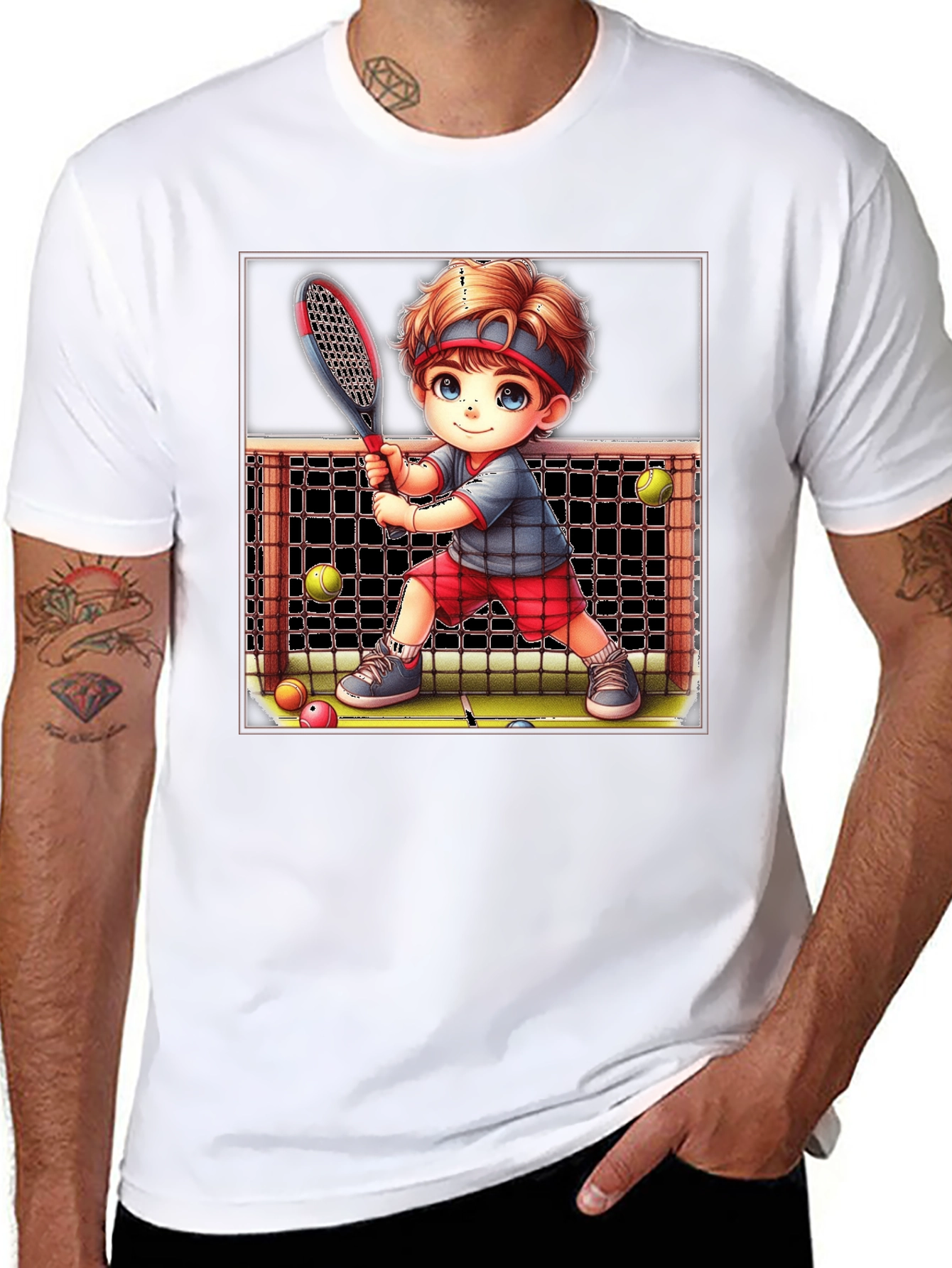 Black Tennis Kid Graphic Tee - Fun Sports T-Shirt view 8