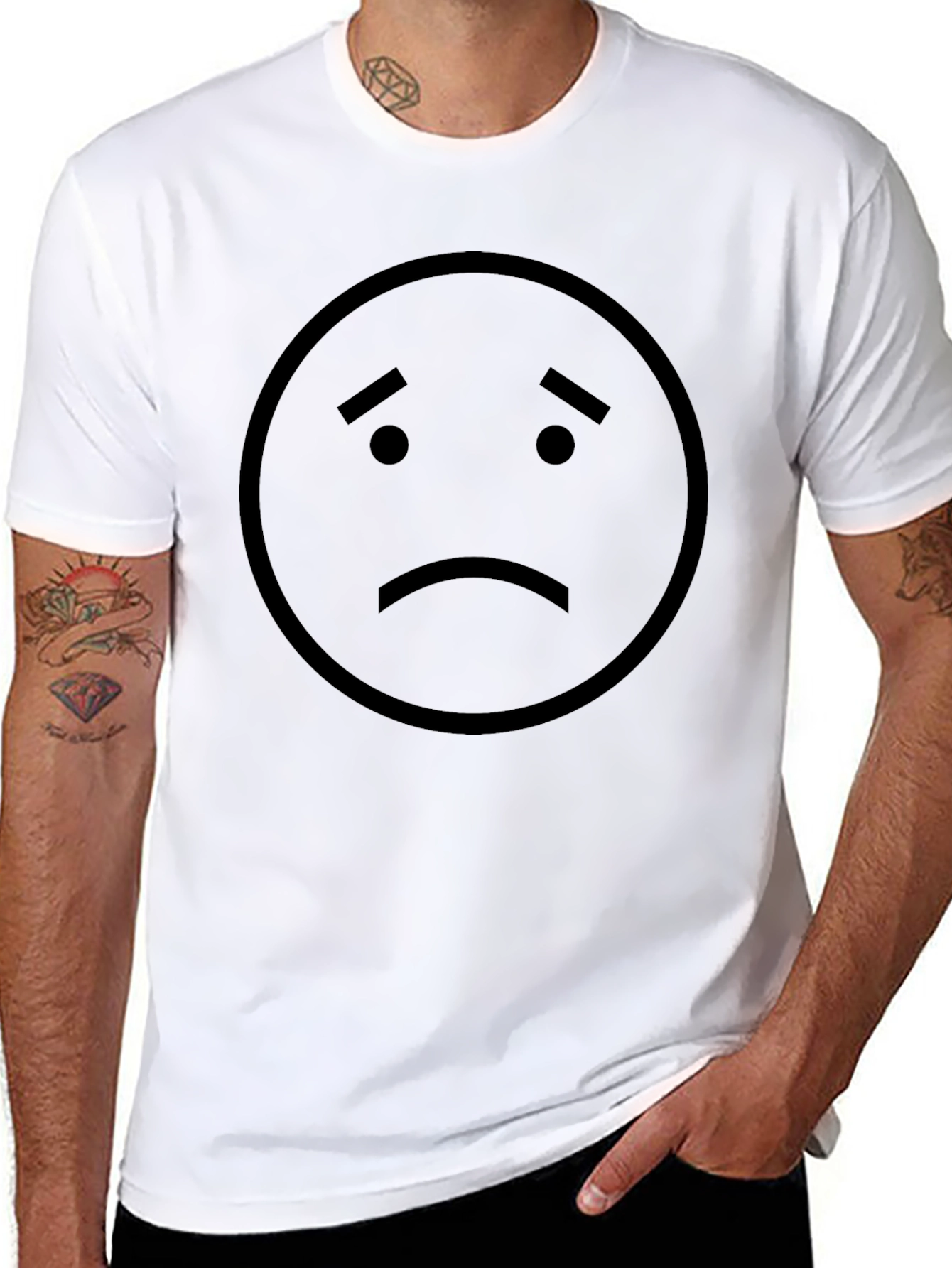 Black Sad Face Graphic T-Shirt - Unisex Casual Tee view 8