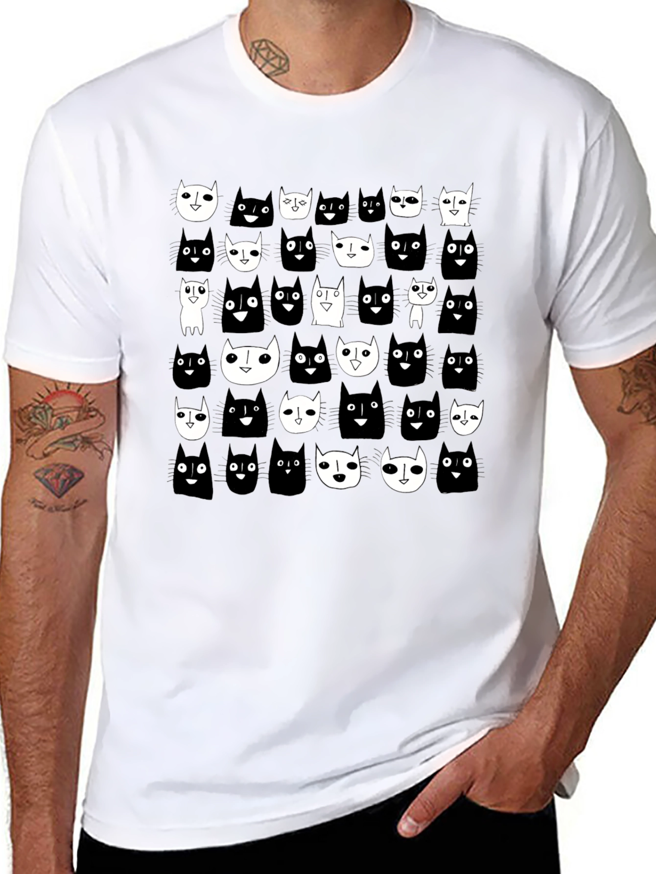 Black Black Cat Pattern T-Shirt view 8