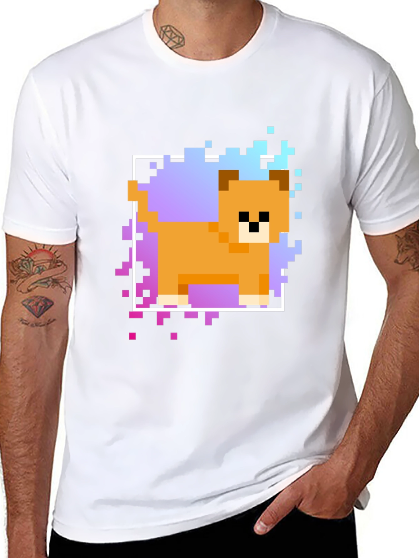 Black Pixel Dog Graphic T-Shirt - Trendy Casual Wear view 8